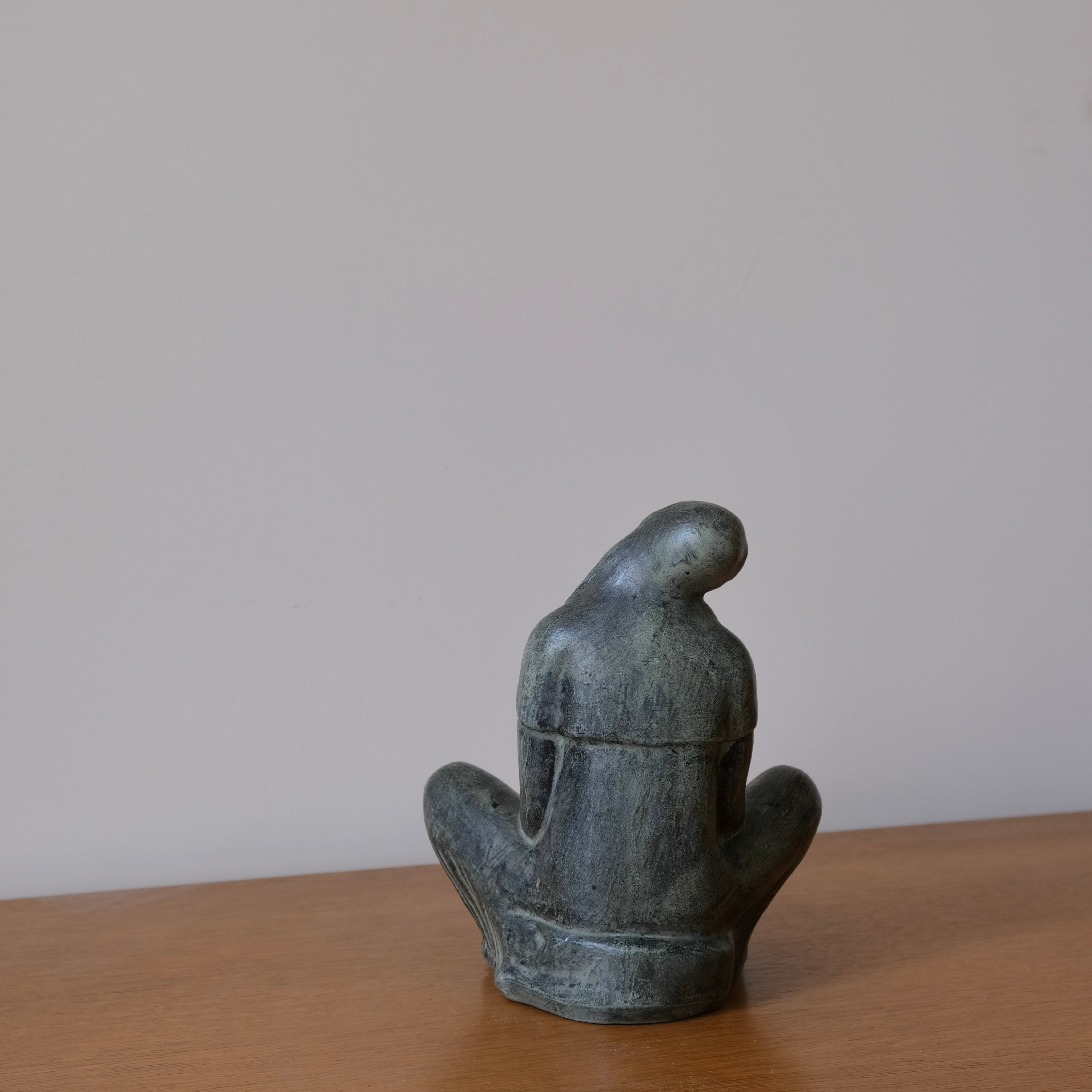 Fidel Aguilar Marco Ceramic Sculpture | Spain | 1930s — top view of green ceramic figure