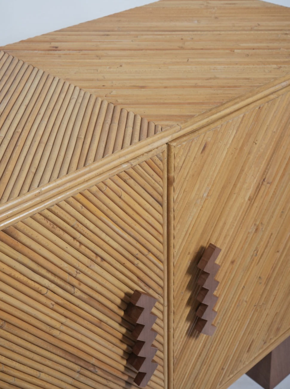 Arrabida Rattan and Walnut Sideboard — angled view highlighting rattan texture