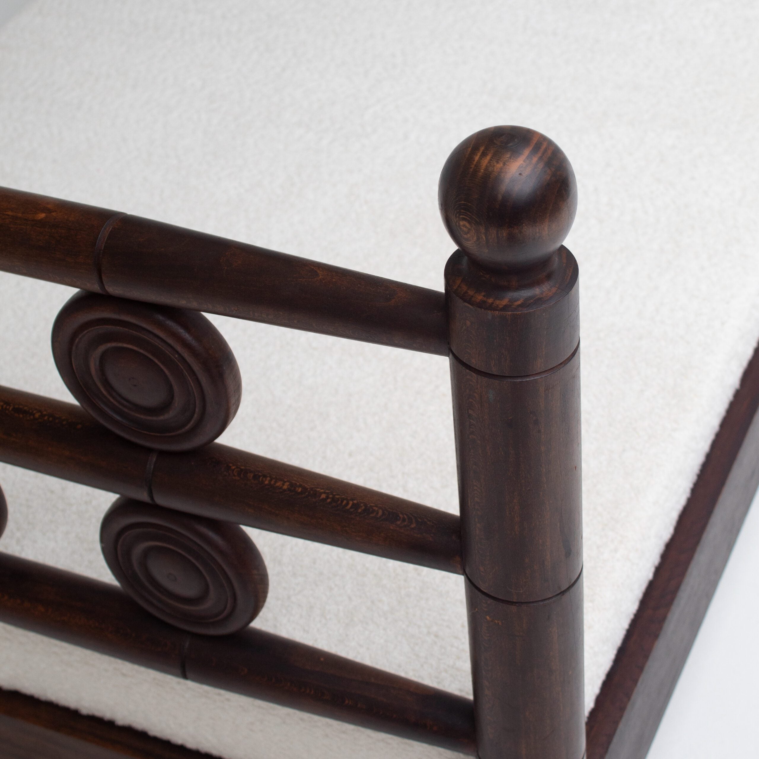 Mid-Century Wooden Bed with Sculptural Headboard — in context