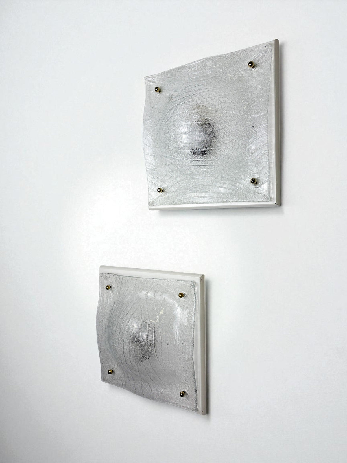 Pair of Murano Frosted Textured Glass Wall Lights, Italy, 1960s by Malamar Studio | The Oblist