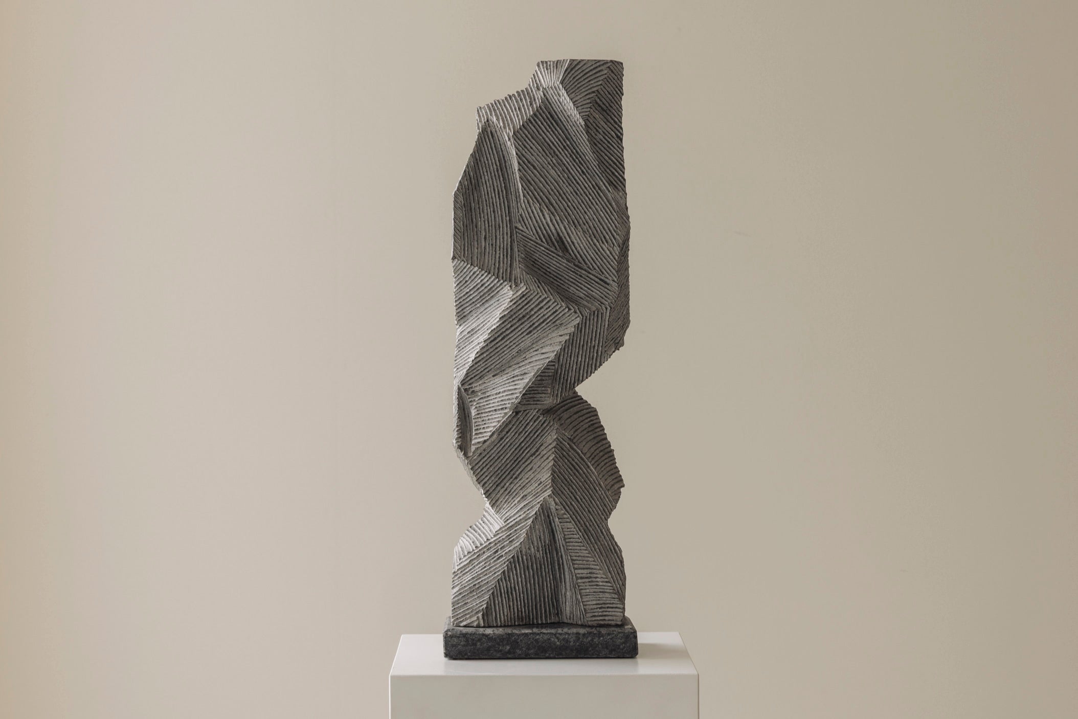 Abstract sculpture Carved from natural stone by Marc Verdoodt, Belgium 1980s. — side angle