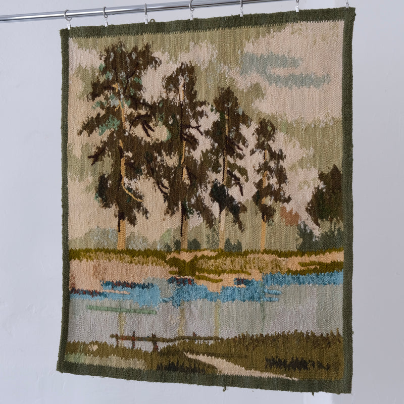 Mid-Century Landscape Wool Wall Tapestry, Poland — close-up of wool texture and colors