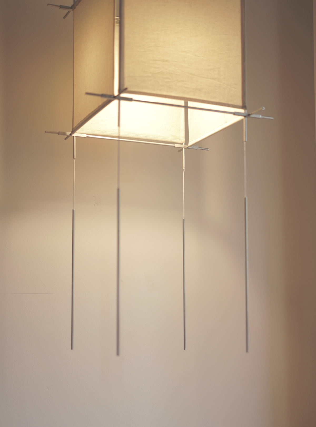 Suspended Pendant Light in Aluminium and Cotton — side angle