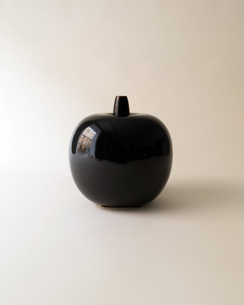 Black ceramic apple-shaped vase by Gösta Grähs 1980s