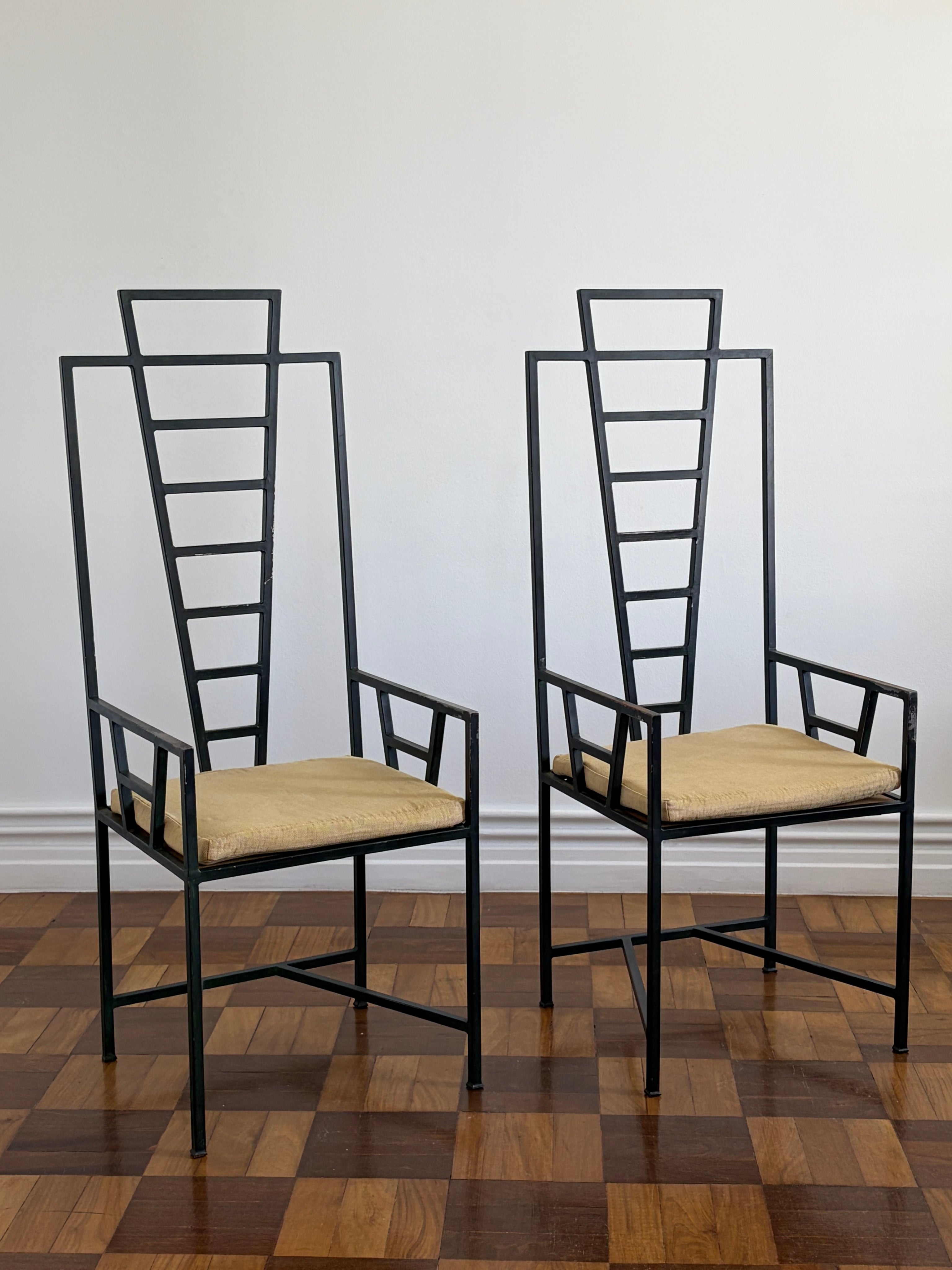 Postmodern Iron High Back chairs, Portugal, 1980s — detail view