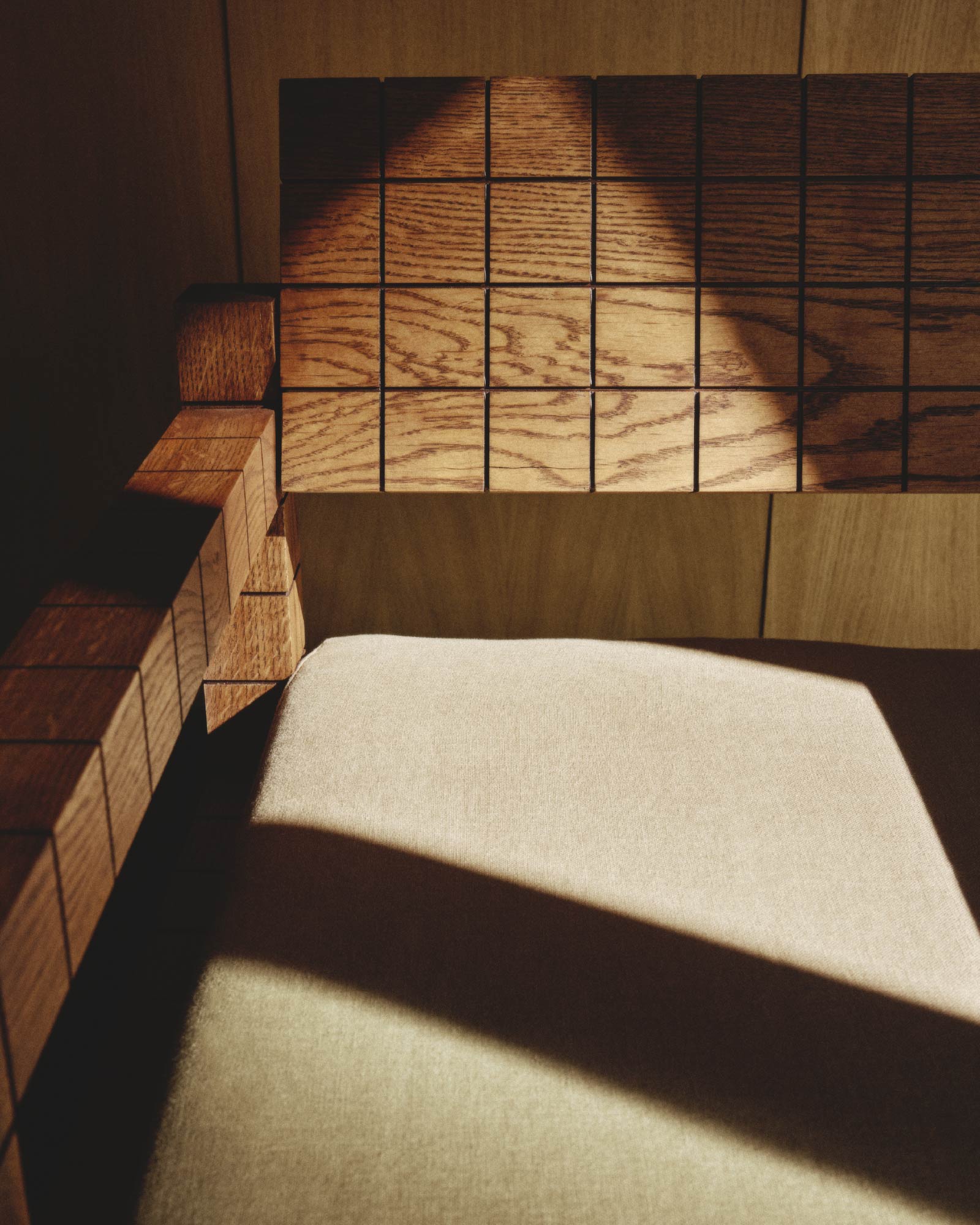 Mosaico Armchair — back view highlighting wooden grid design