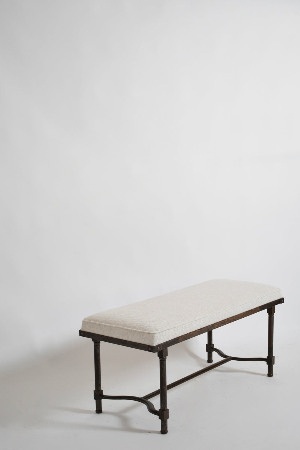 Rectangular wrought iron bench, 1960s — side angle