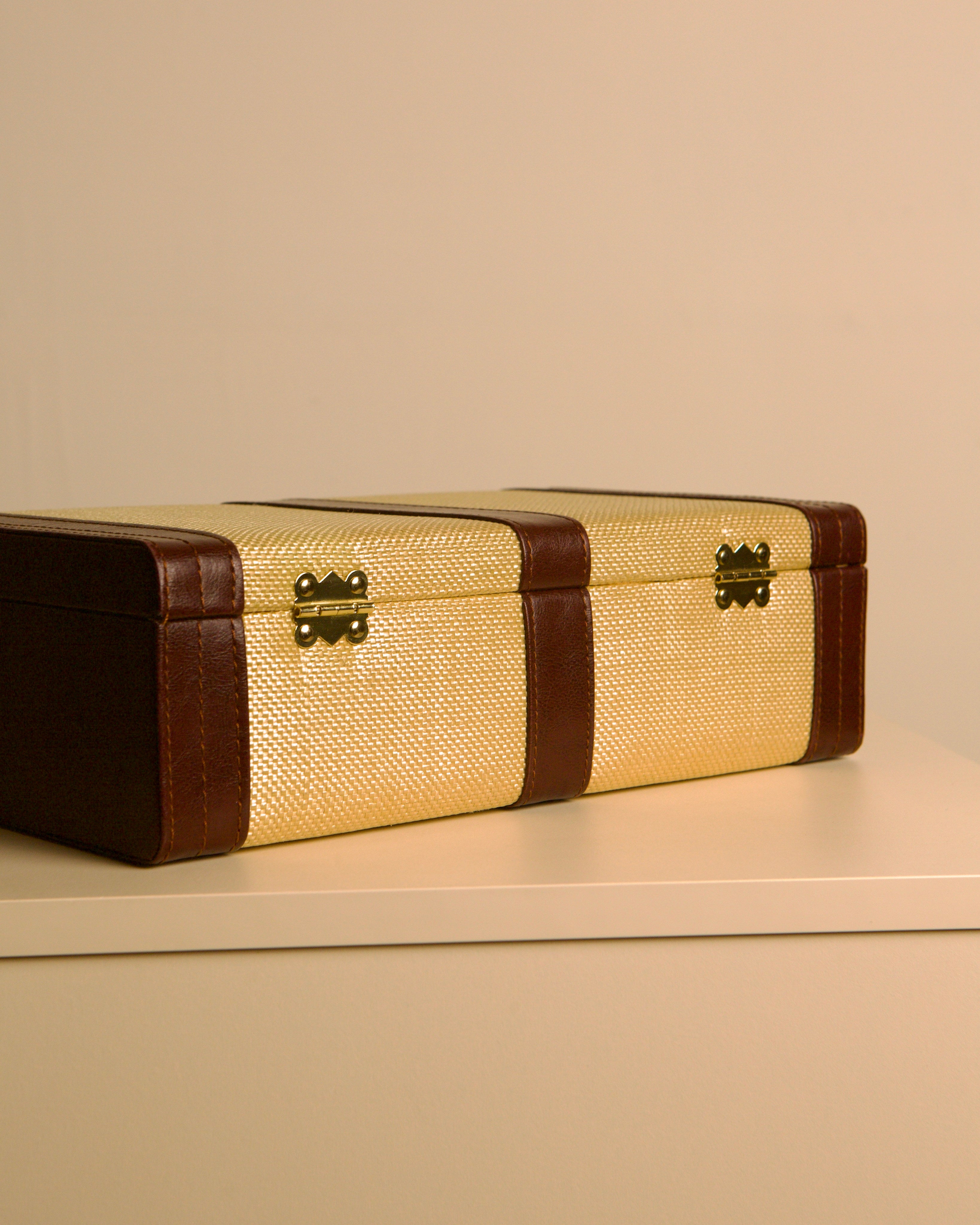Woven-fabric and leather trunk box, Italy, 1960s — alternate view