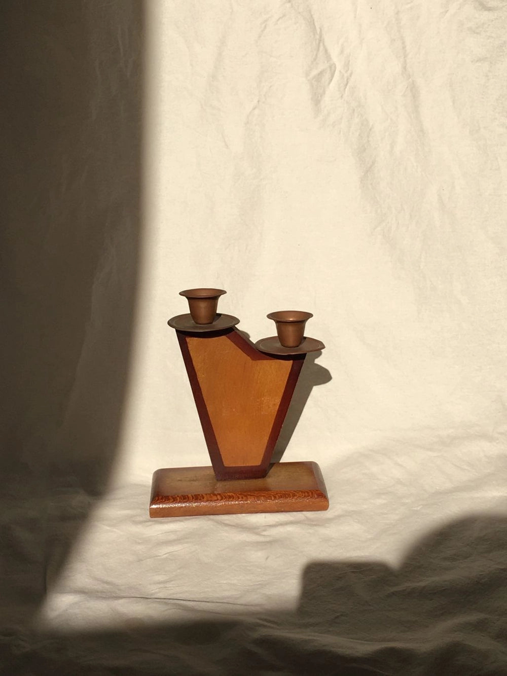 Vintage Art Deco Wood Candle Holder — side angle