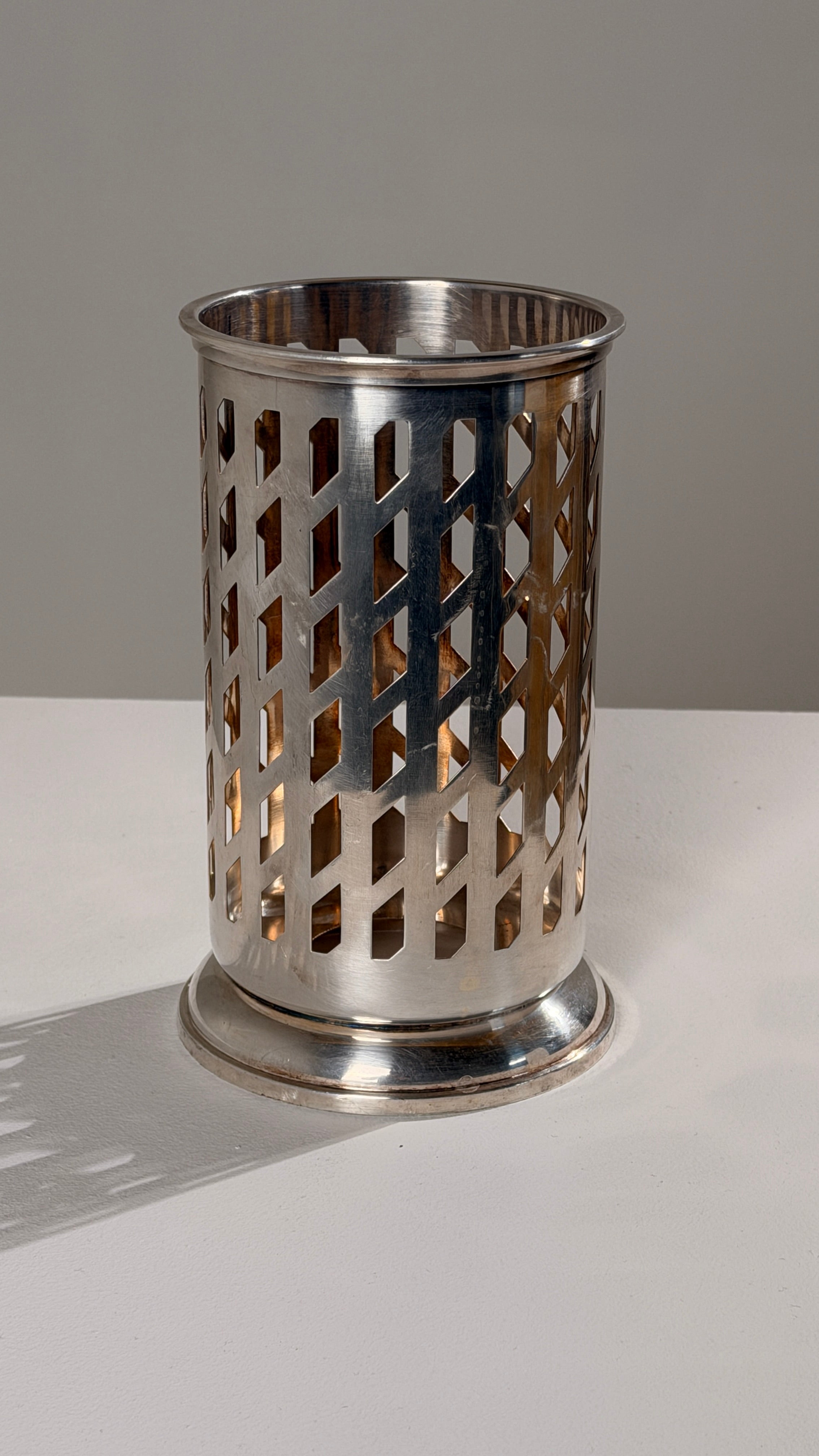Silver-plated Metal Bottle Holder, Saint-Médard, Paris, 1930s — top view showing decorative cut-out pattern