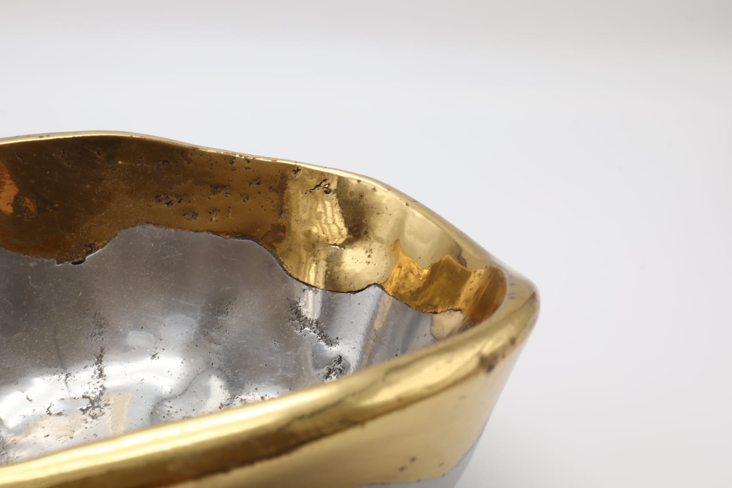 Brutalist Aluminum & Brass Vide-Poche by David Marshall (Spain, 1970s/1980s) — close-up