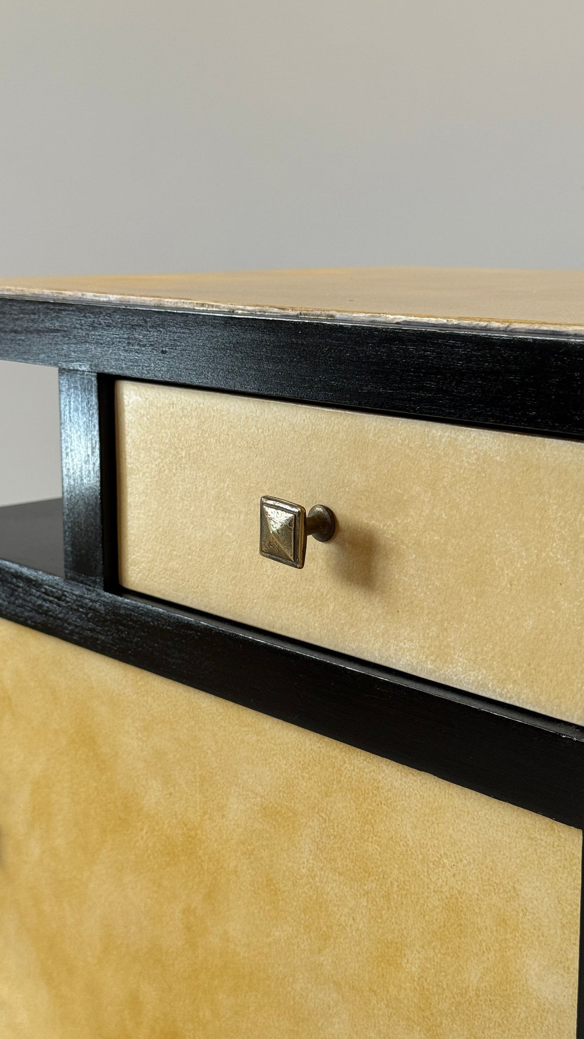 Italian Art Deco Parchment Bedside Tables, 1930s–40s — side angle