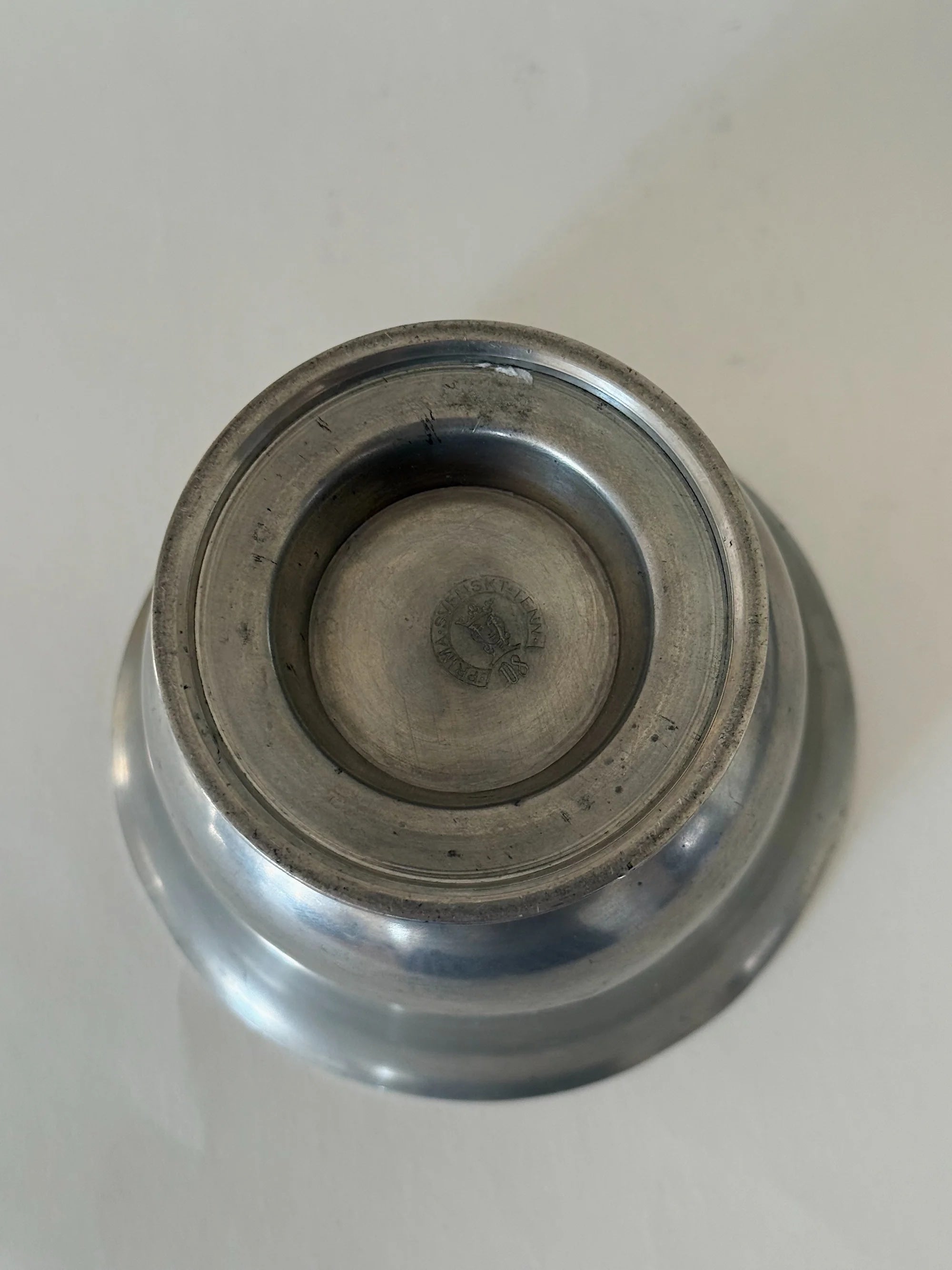 Swedish Grace Pewter Bowl, 1930 — top view of polished pewter surface