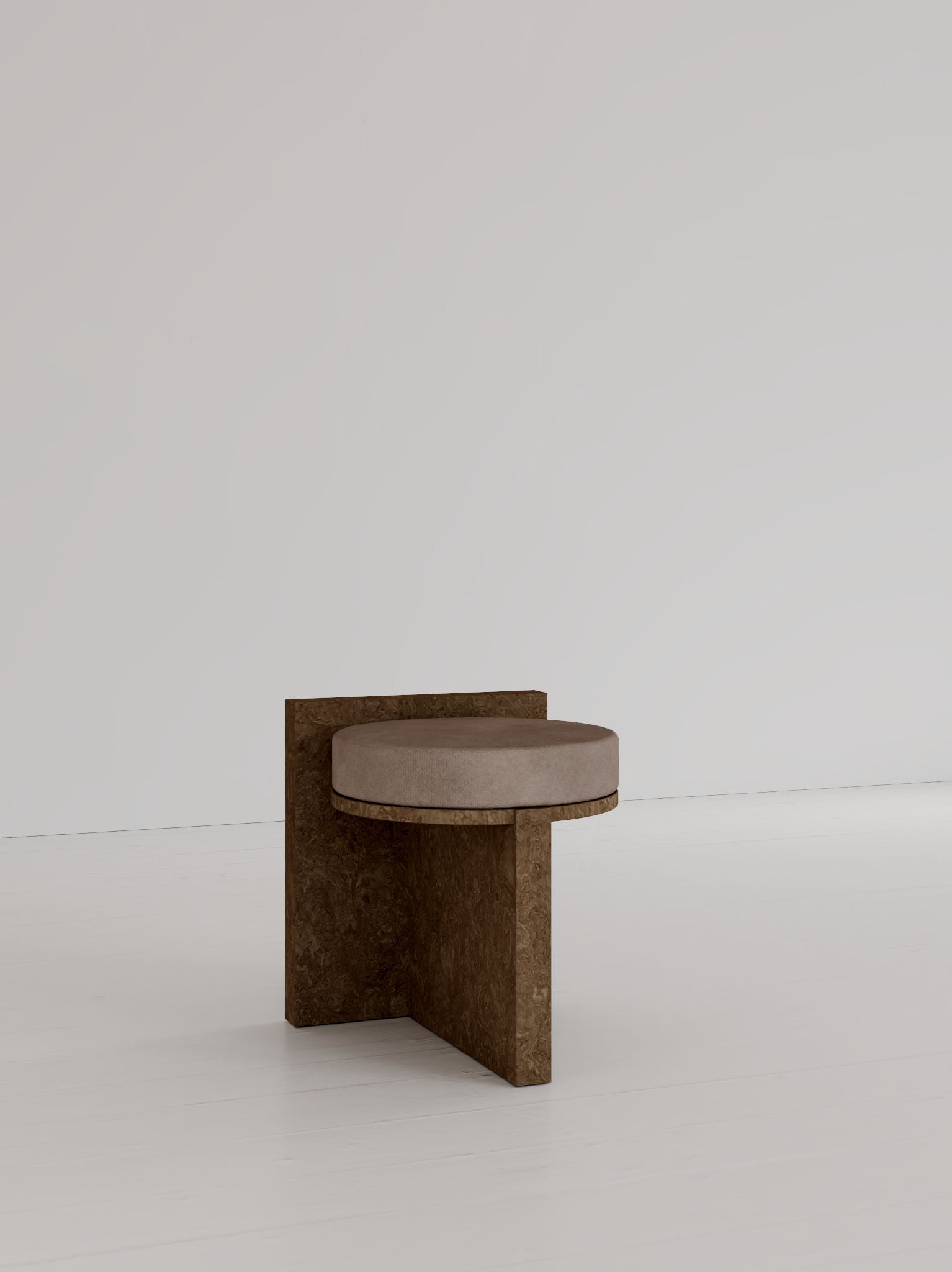 Meï 01' Stool — side view of textured brown surface