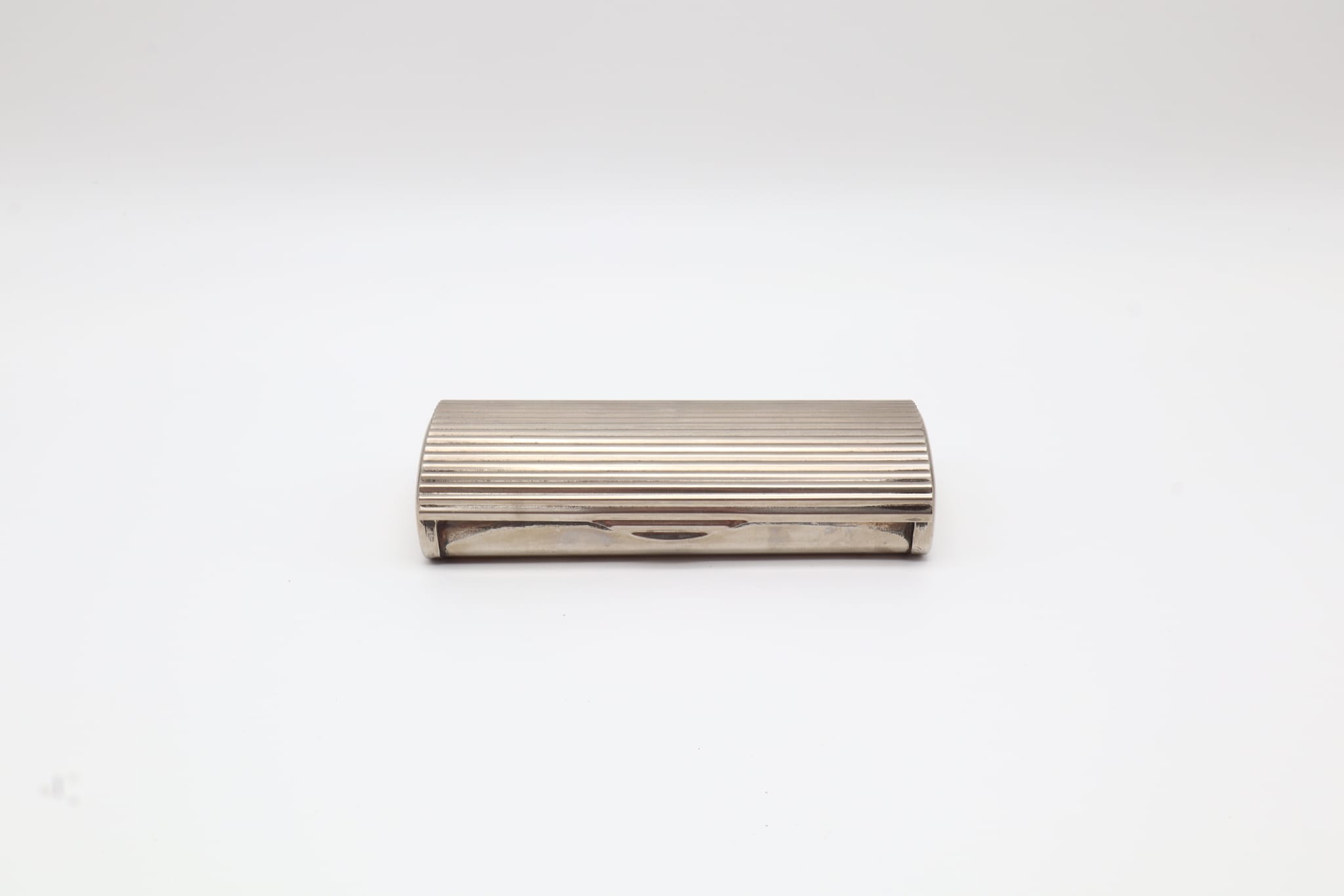 Vintage Ribbed Sterling Silver-plated Case – France, c. 1930–1950 — side angle