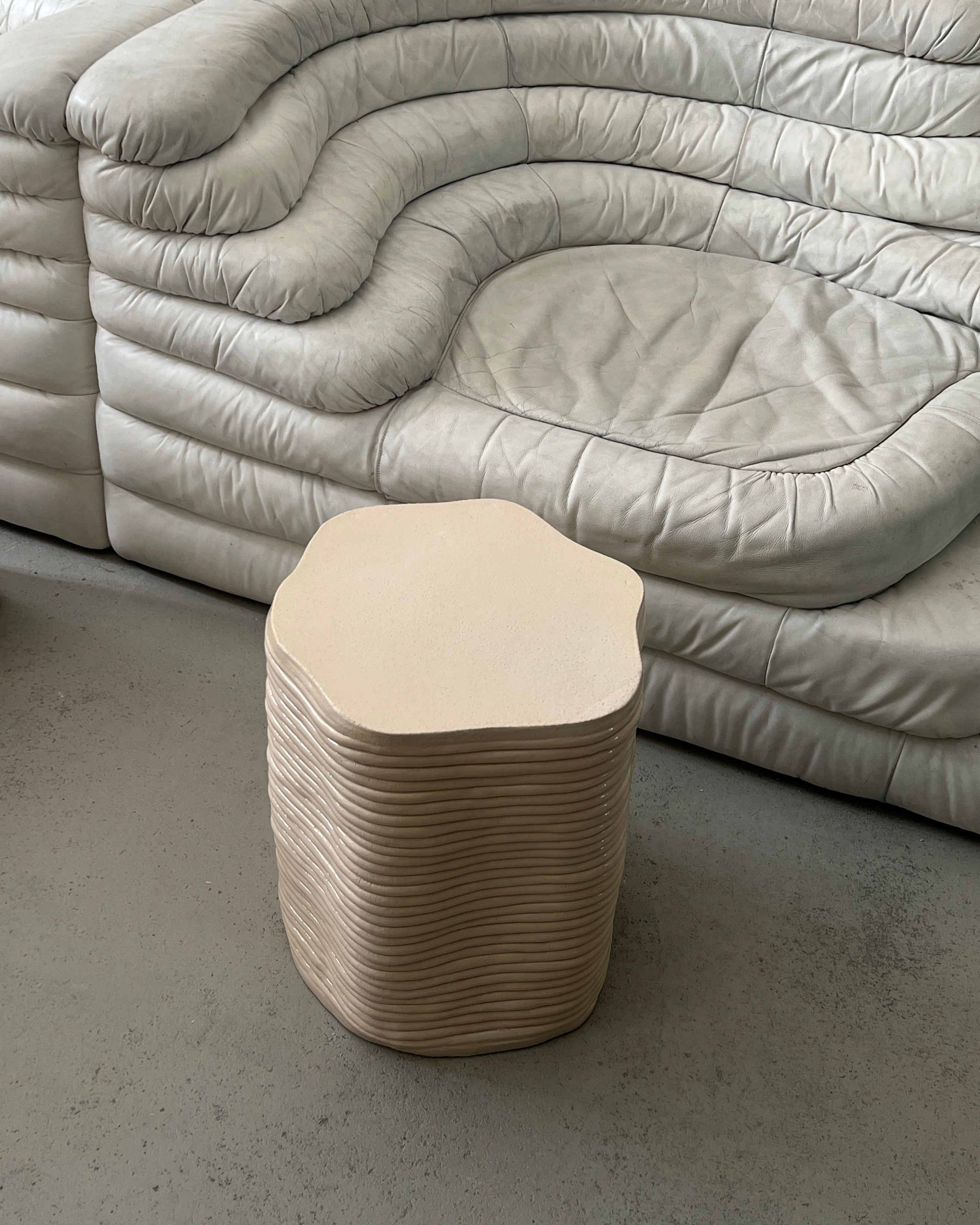 Handsculpted Ceramic Stool Cream — side angle
