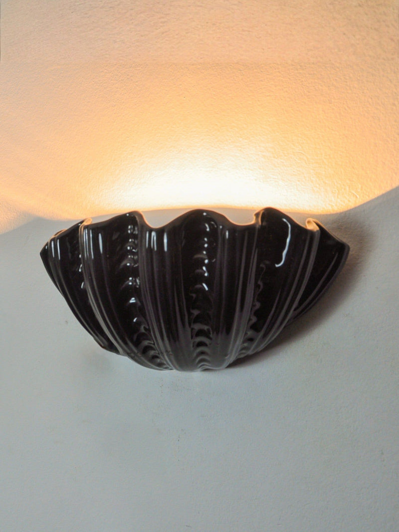Pair of Shell Wall Lights, Black Ceramic, Italy, 1970 by Malamar Studio | The Oblist