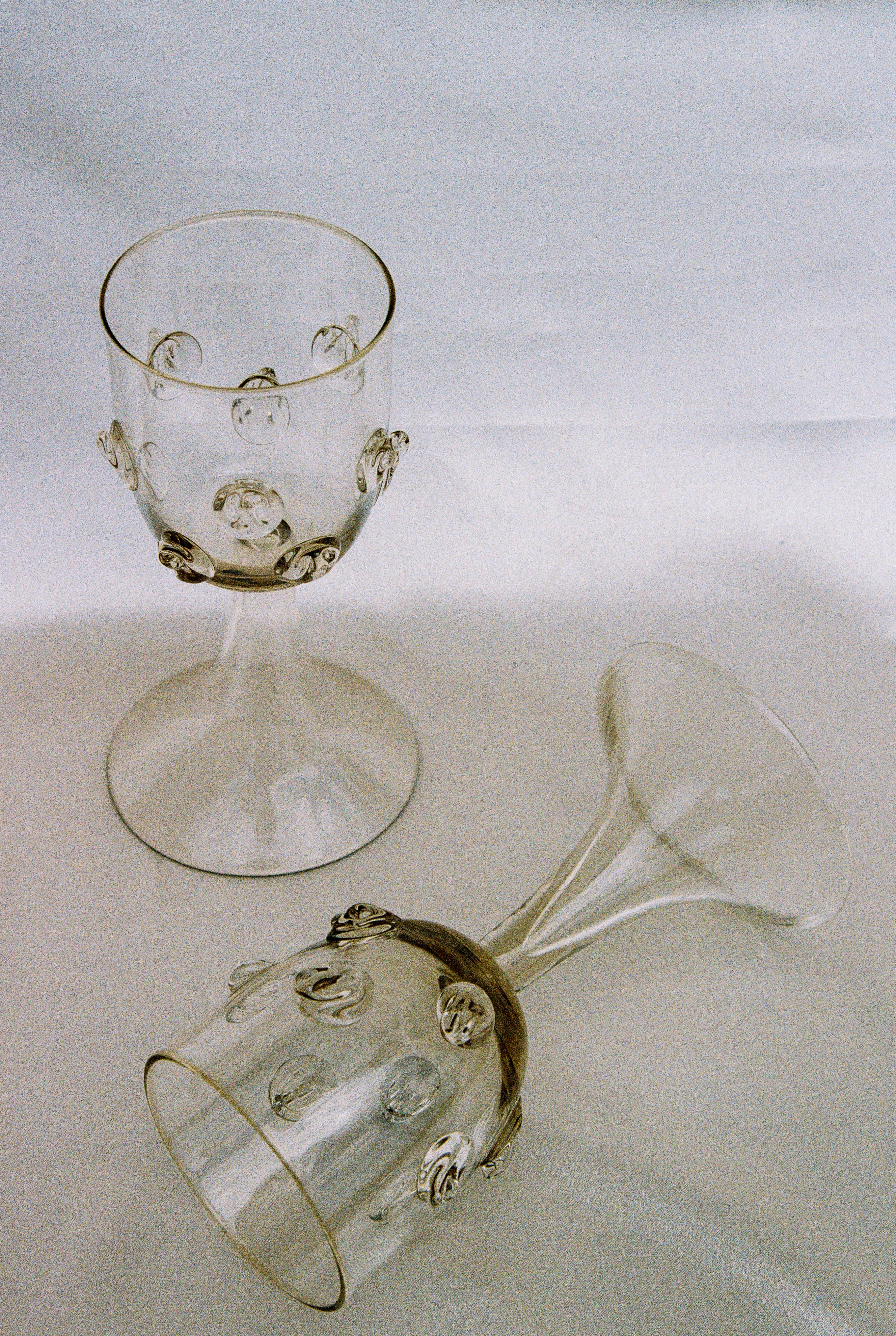 Pair of Mouthblown Wine Goblets - Dots