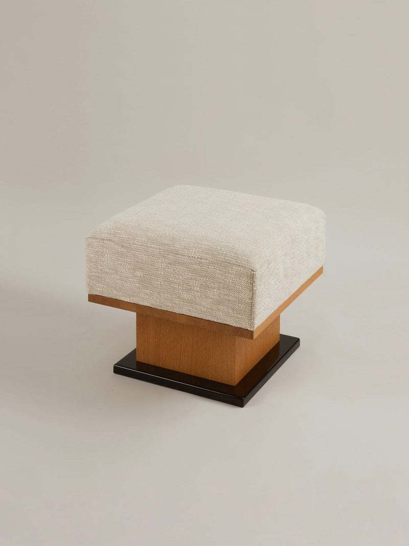 Sorbet Ottoman/stool in oak and lacquer by HAUVETTE & MADANI | The Oblist — modern design, neutral fabric