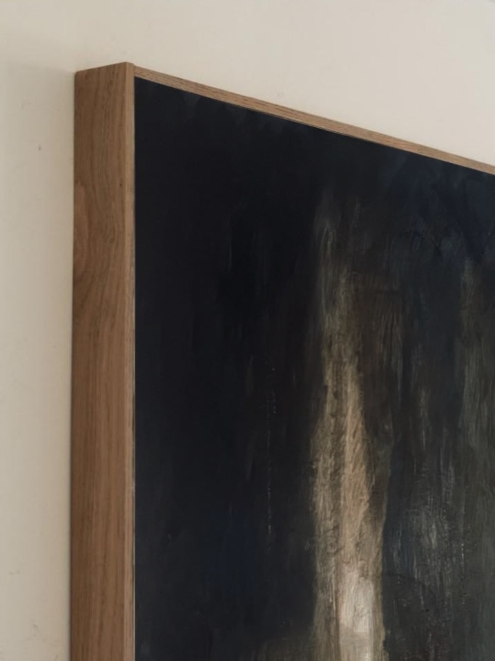 Out of the shadows' Original Painting — close-up of wooden frame edge