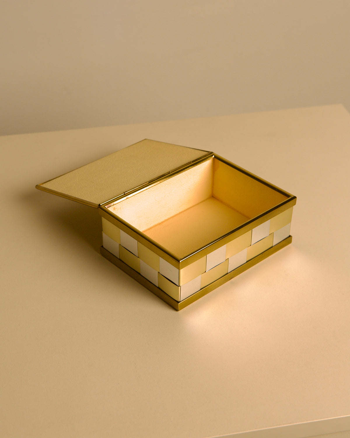 Italian woven gilt and silvered metal box, 1970s — side angle