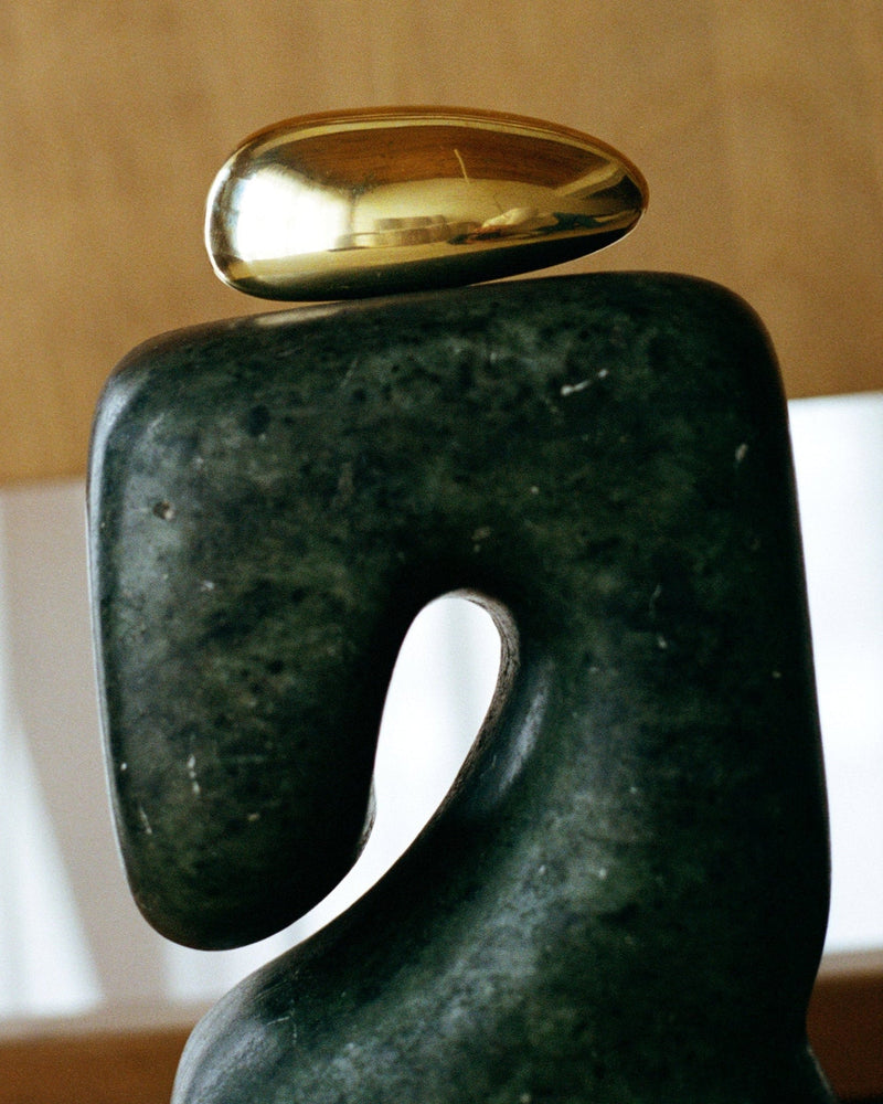 MOMI Knob/Hook Long by Maha Alavi | The Oblist — handcrafted black stone with gold accent