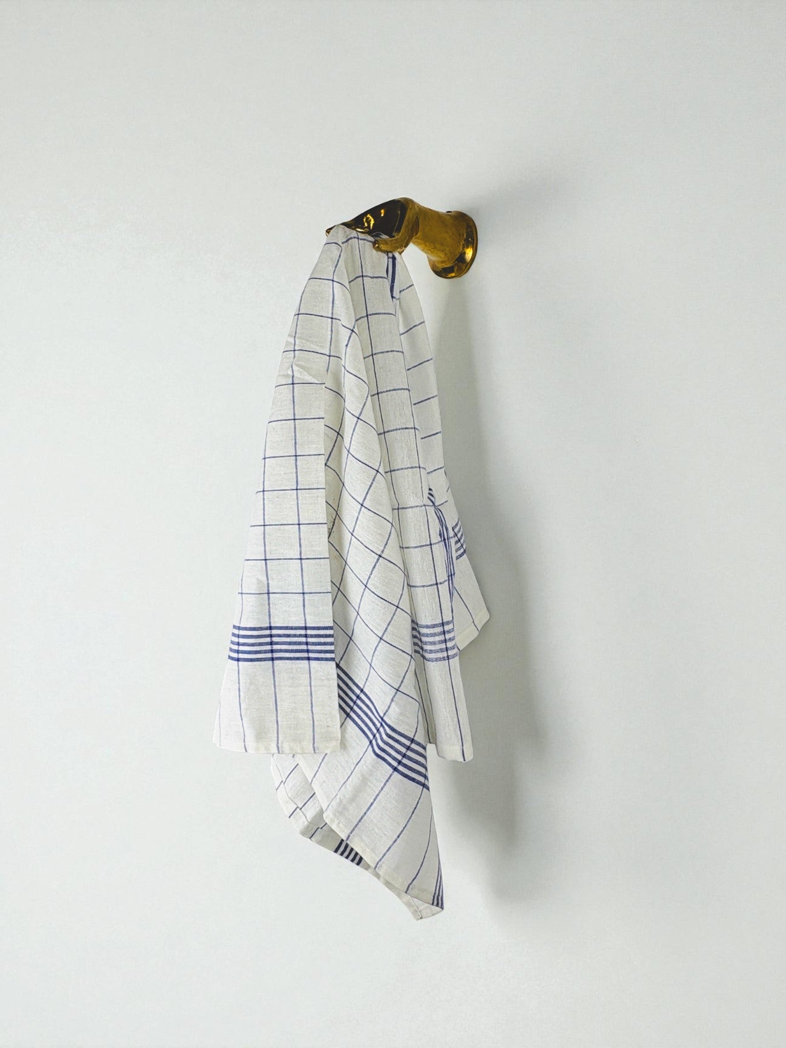 Bronze Hand-Shaped Wall Hook, Gilded Finish, Italy, 1970s — side view with towel hanging