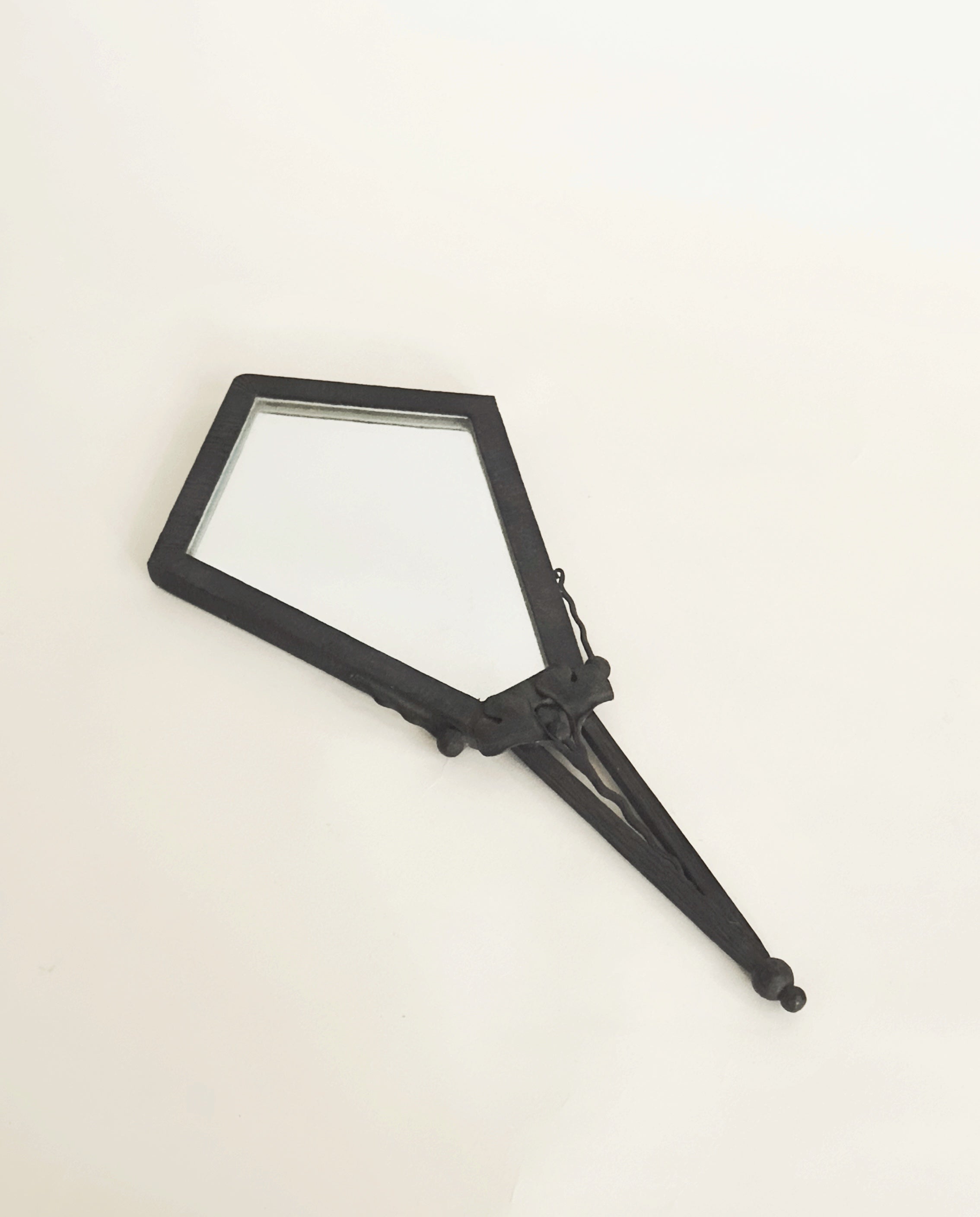 Art Deco Edgar-William Brandt Hand Mirror by Aesthete Label | The Oblist — black metal frame