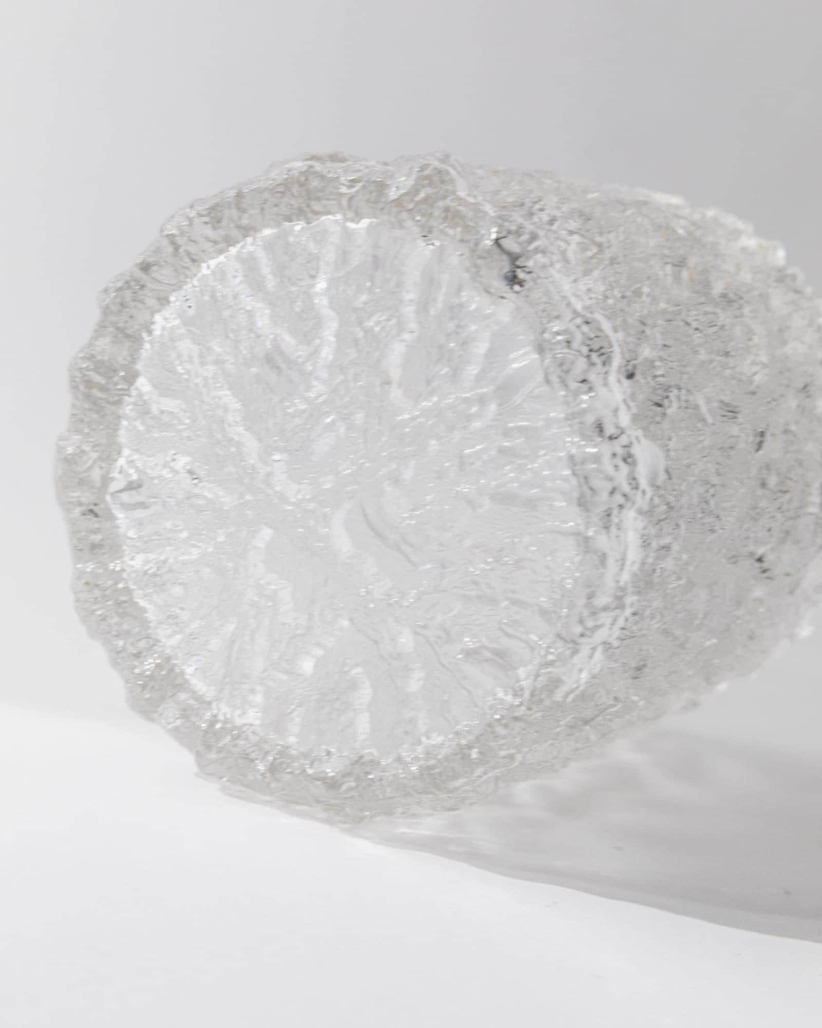 1970s Glass Ice Bucket — close-up of textured clear glass surface