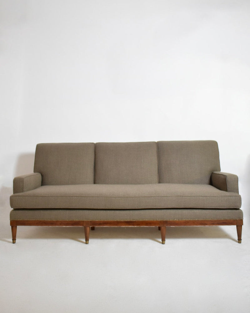 Three Seats Sofa, 1960s by Barracuda Interiors | The Oblist — vintage fabric, wooden legs