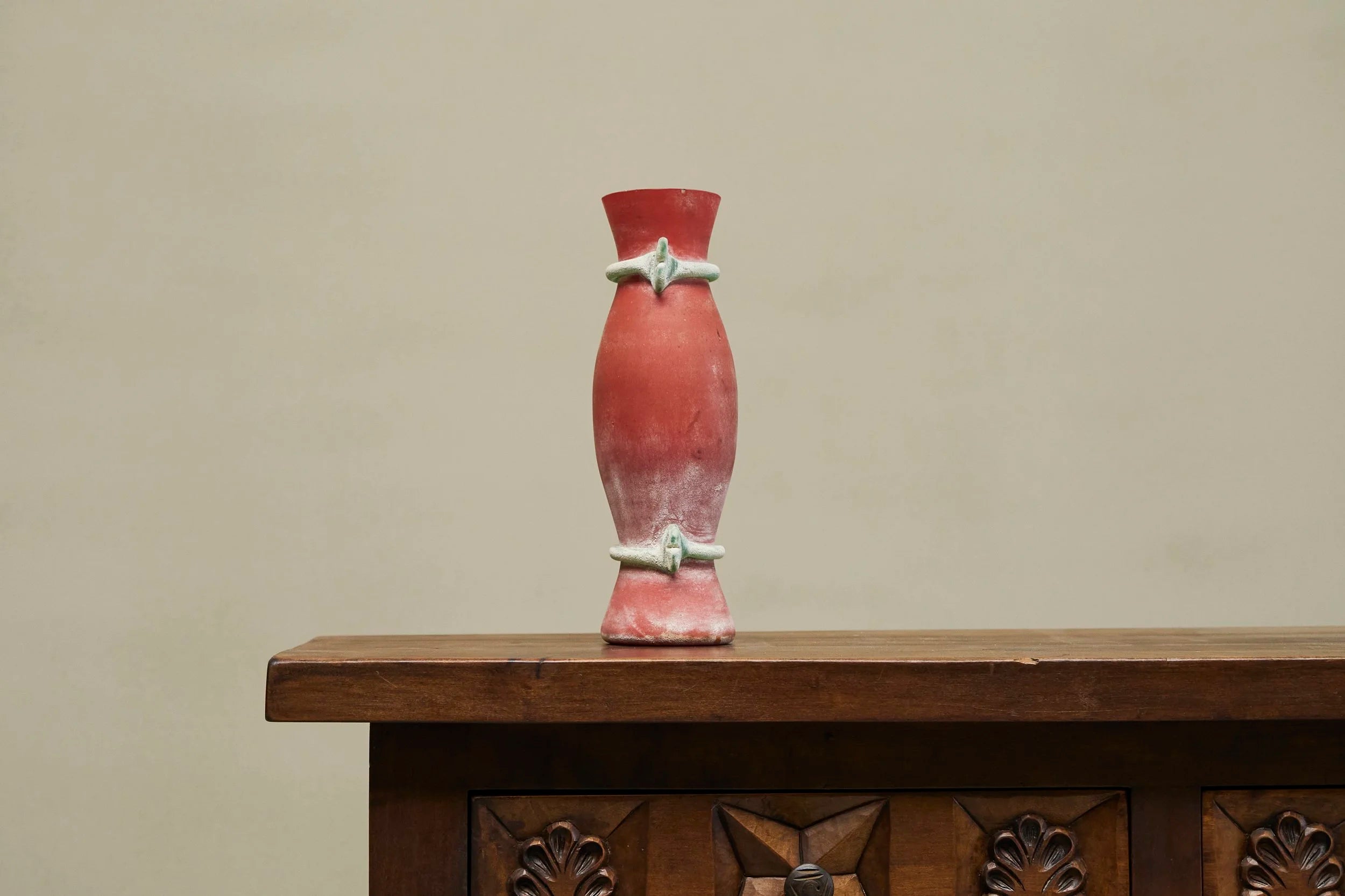 Cenedese Murano Attributed Scavo Vase in Red and Green — view 9