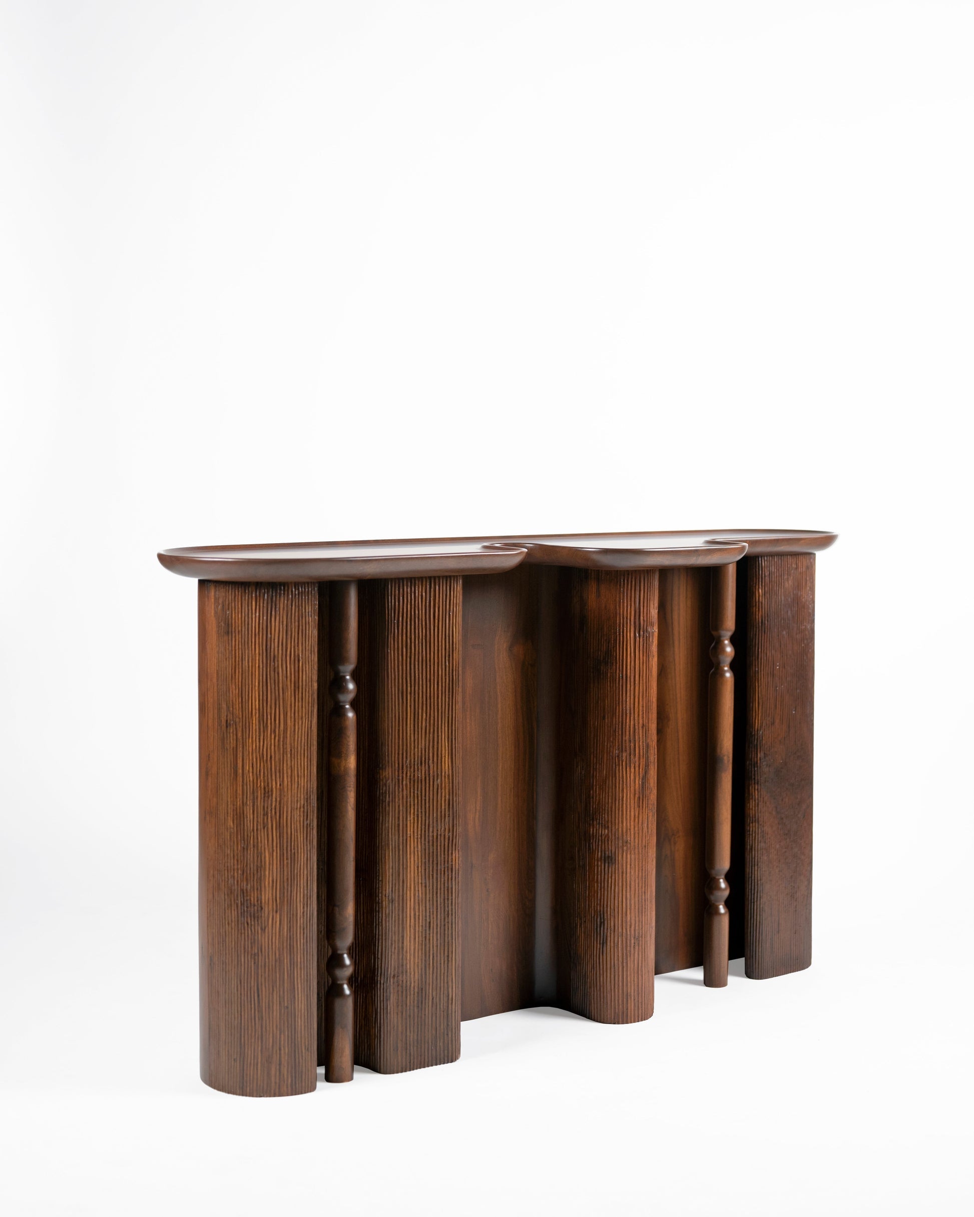 Ridge Console Table — side view highlighting dark wood texture