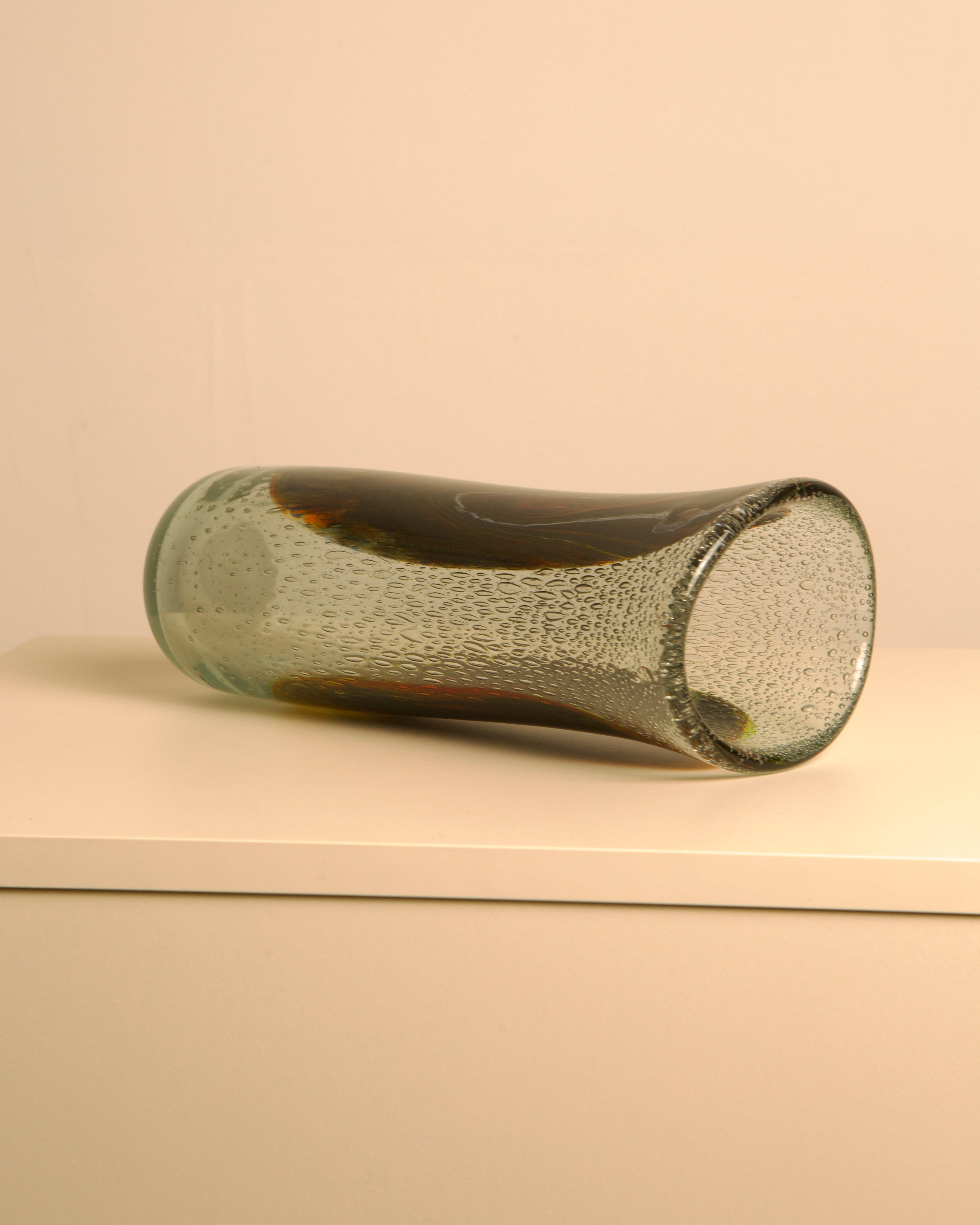 Grand vase en verre de Murano italien "Plume de paon" années 1960