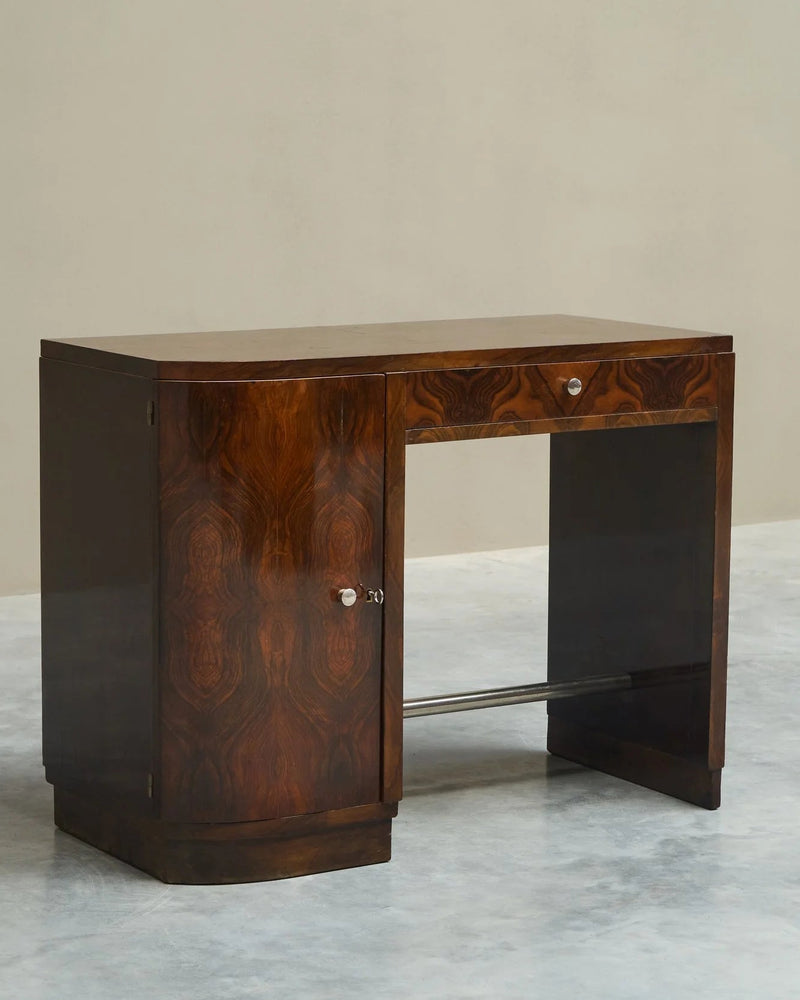 Art Deco Desk in Bookmatched Walnut Veneer 1930s by ORNAMENTUM | The Oblist