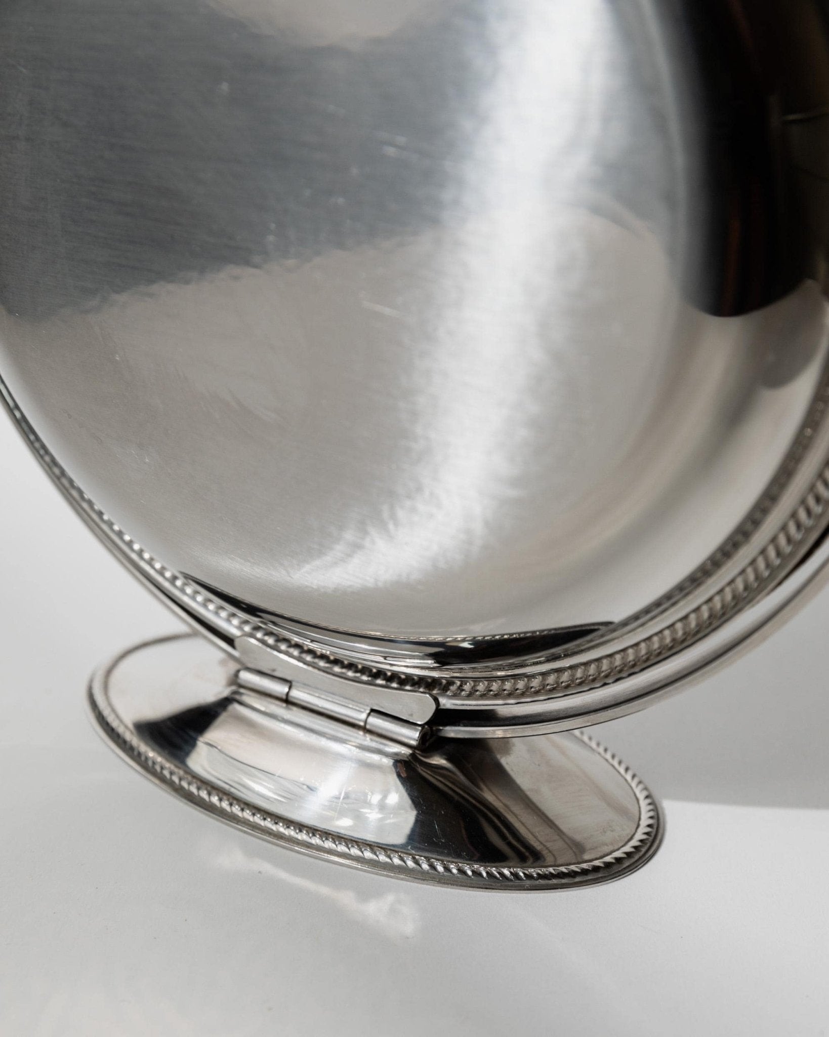 Vintage 1960s Folding Serving Tray Etagere, Three Engraved Stainless Steel Plates, Design by Carlo Alessi Mercury Series 898, Gift Idea — close-up