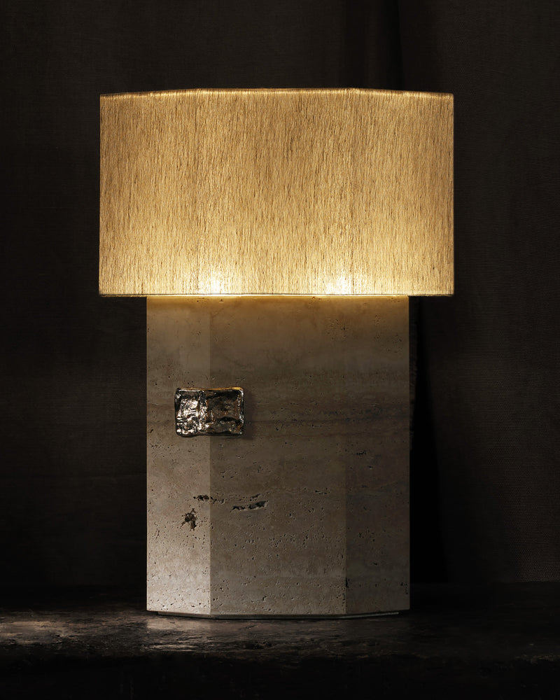 Ottavia travertine table lamp with textured fabric shade