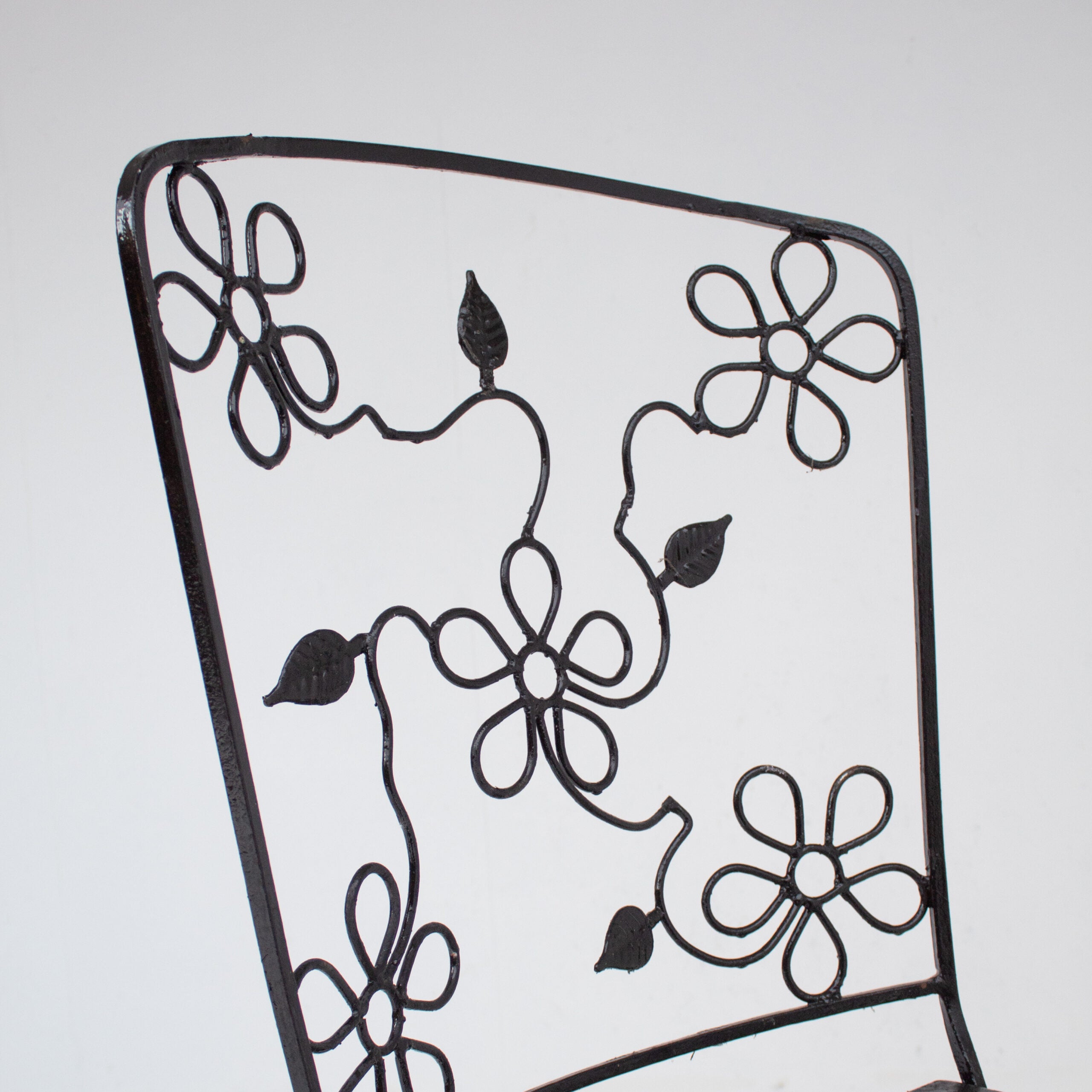 Set of Three Decorative Wrought Iron Garden Chairs with Floral Backrests — view 10