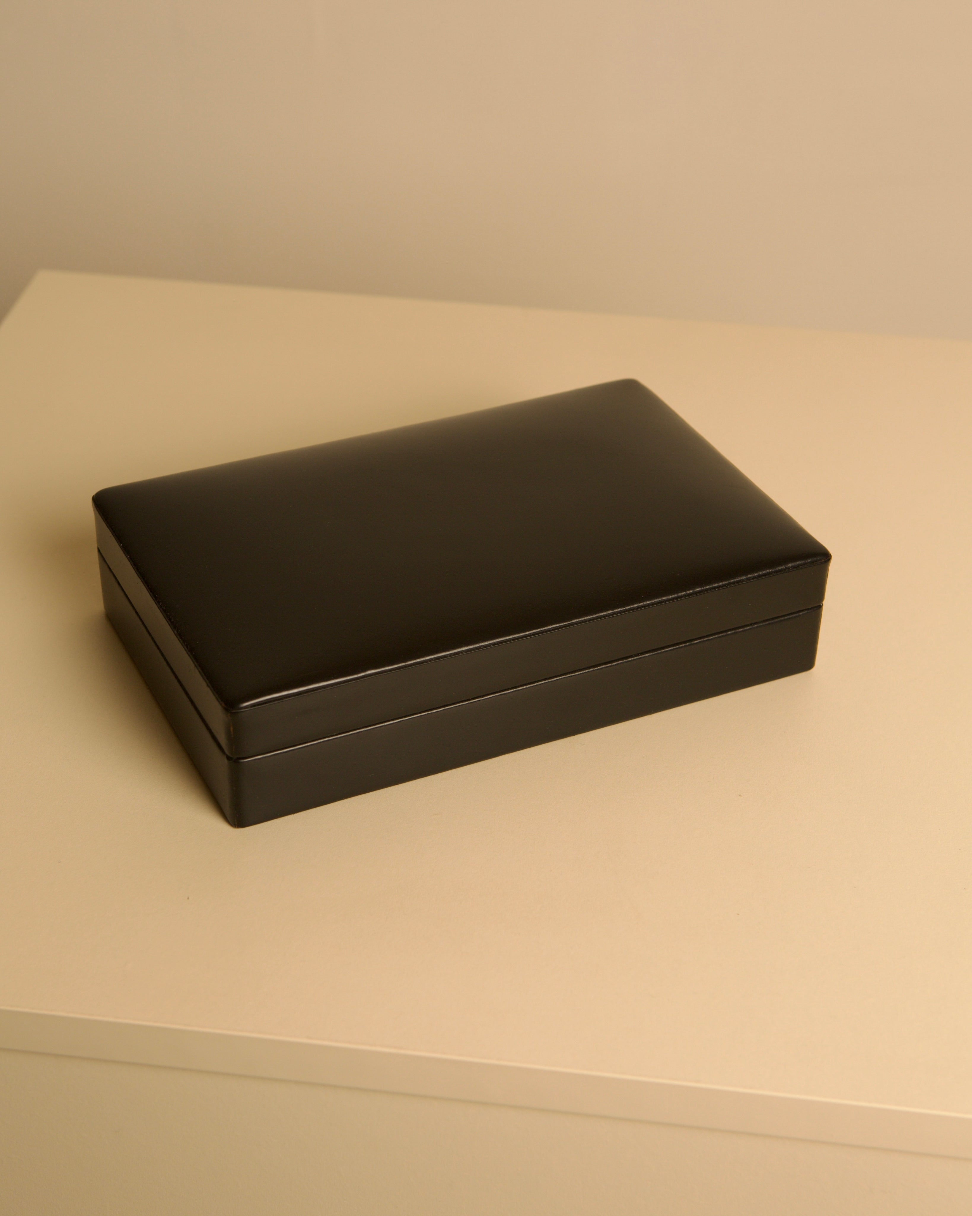 Pair of Italian Boxes, 1960s — side angle of black leather box