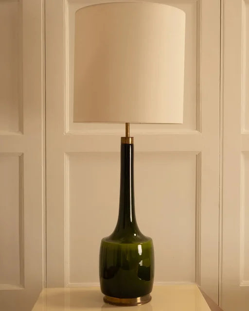 Holm Sorensen table lamp - Denmark 1960s — close-up of green glass base