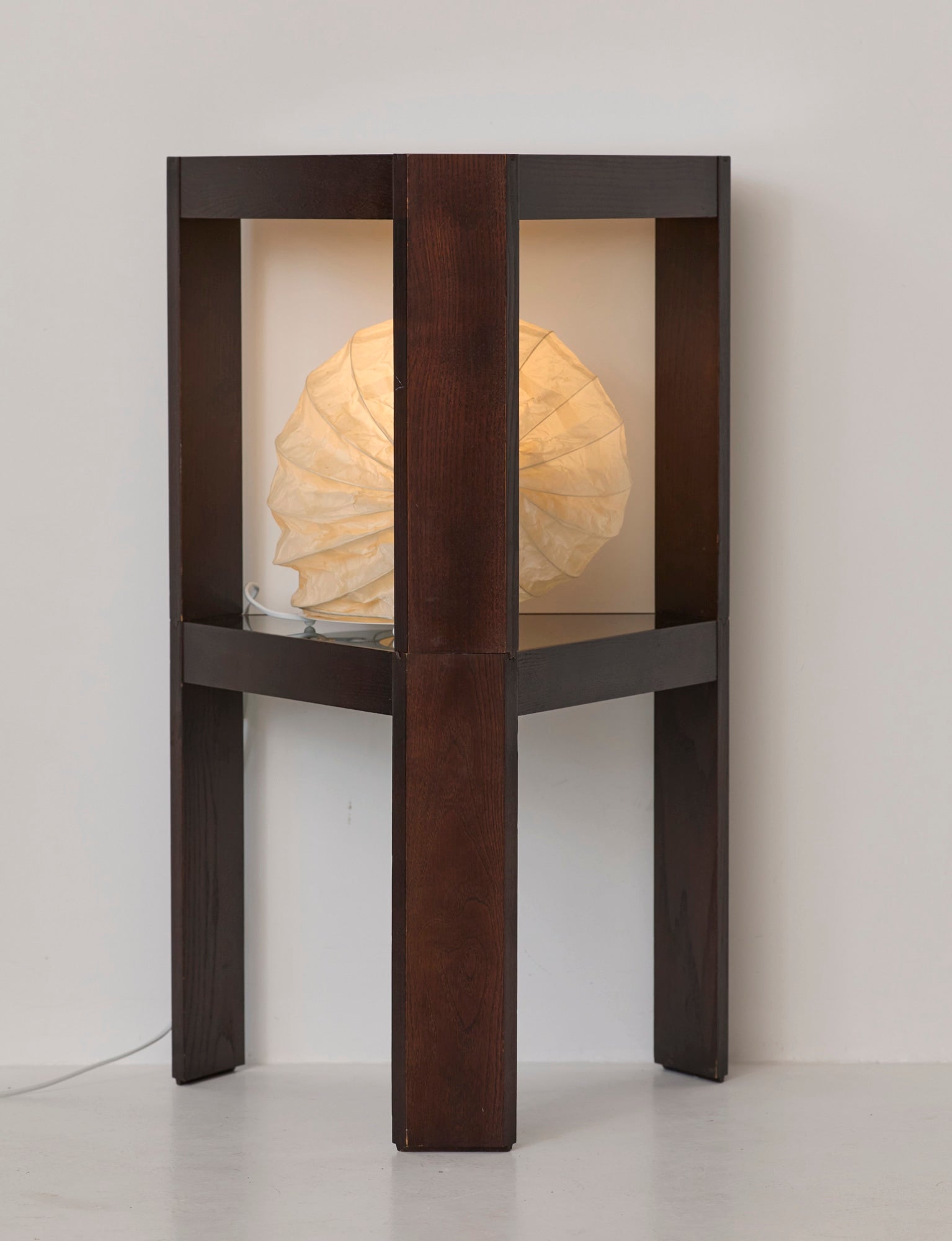 Stackable Triangular Wood and Glass Side Tables by Porada Arredi, c. 1970 — lifestyle setting