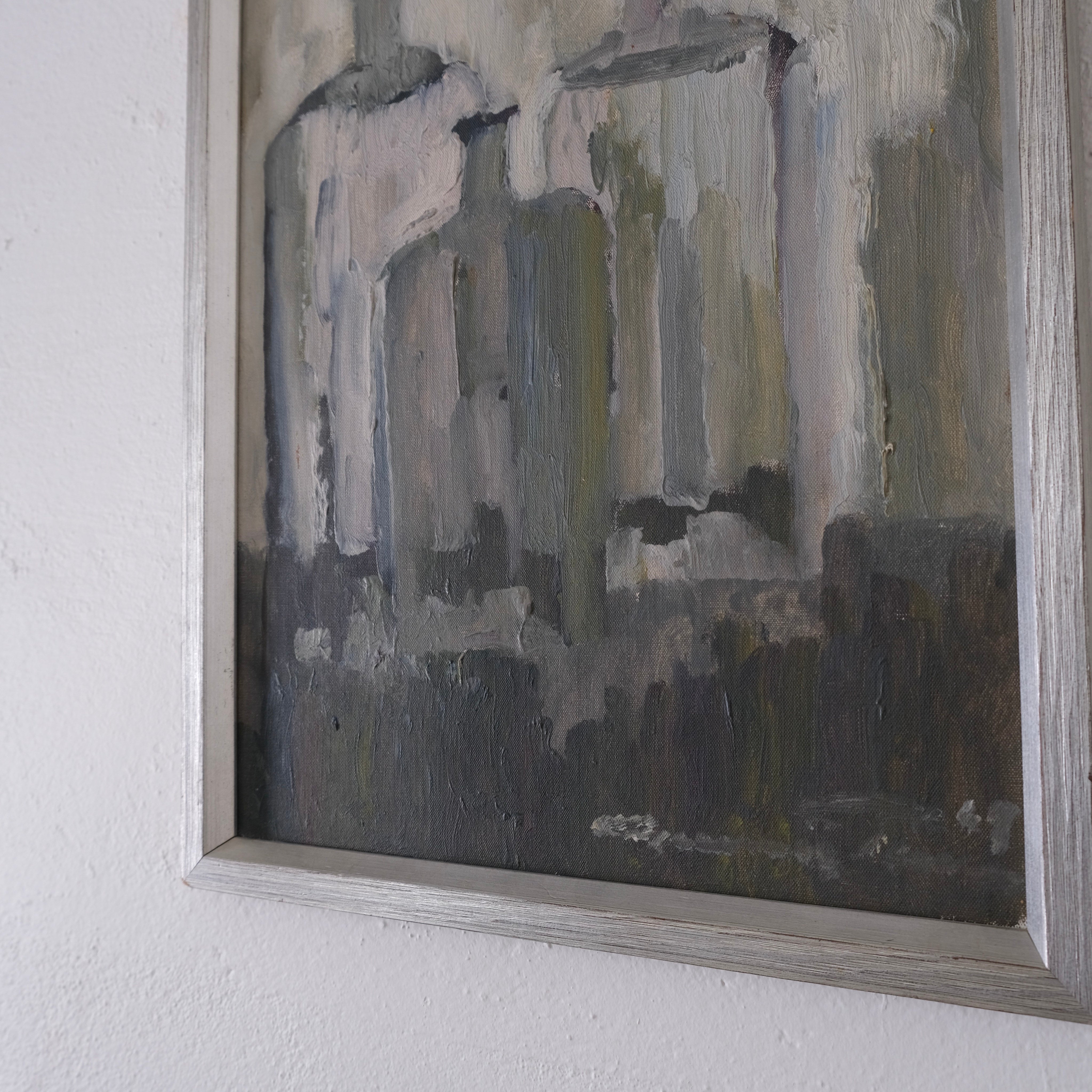 Gunnar Persson Still Life Painting, Oil on Panel, 1969 — angled view highlighting textured brushwork