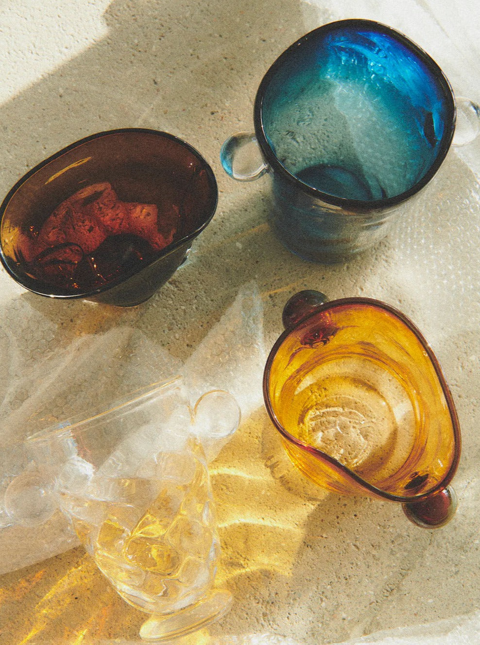 Mouthblown Oliver Vase — back view showing amber and blue glass colors