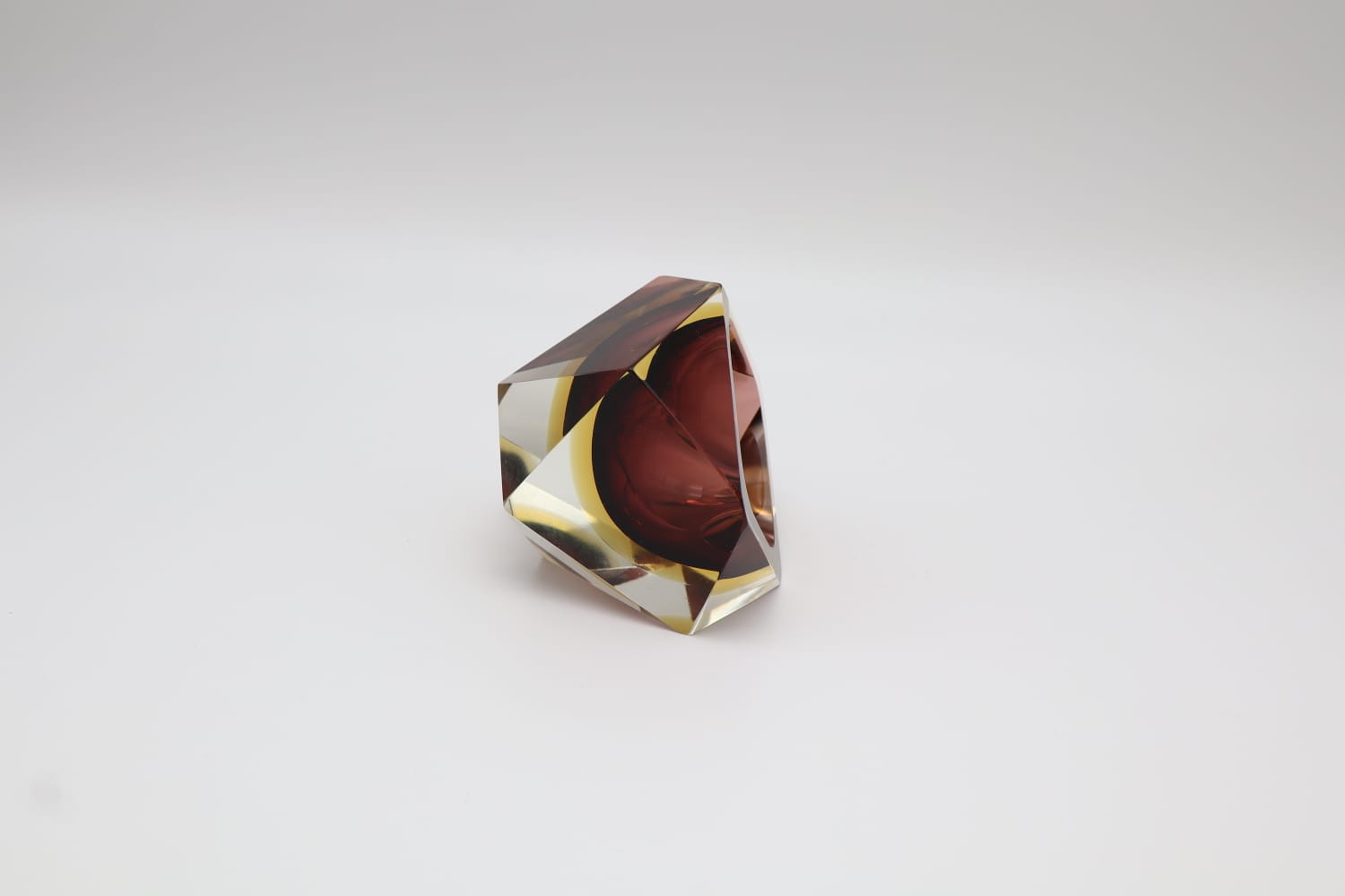 Mid-Century Geometric ‘Sommerso’ Murano Glass Bowl by Flavio Poli for Seguso, 1960s — side angle