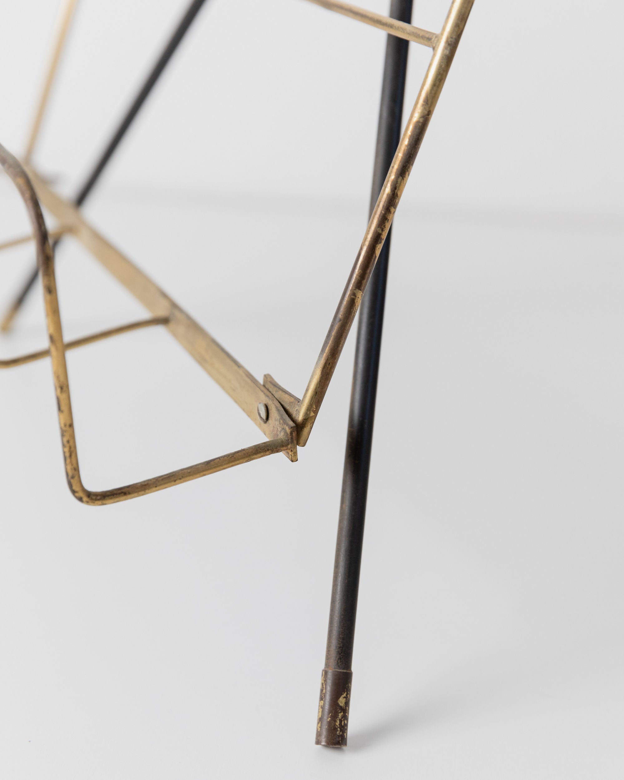 Brass Magazine Rack and Ashtray 1960s — close-up of brass frame details