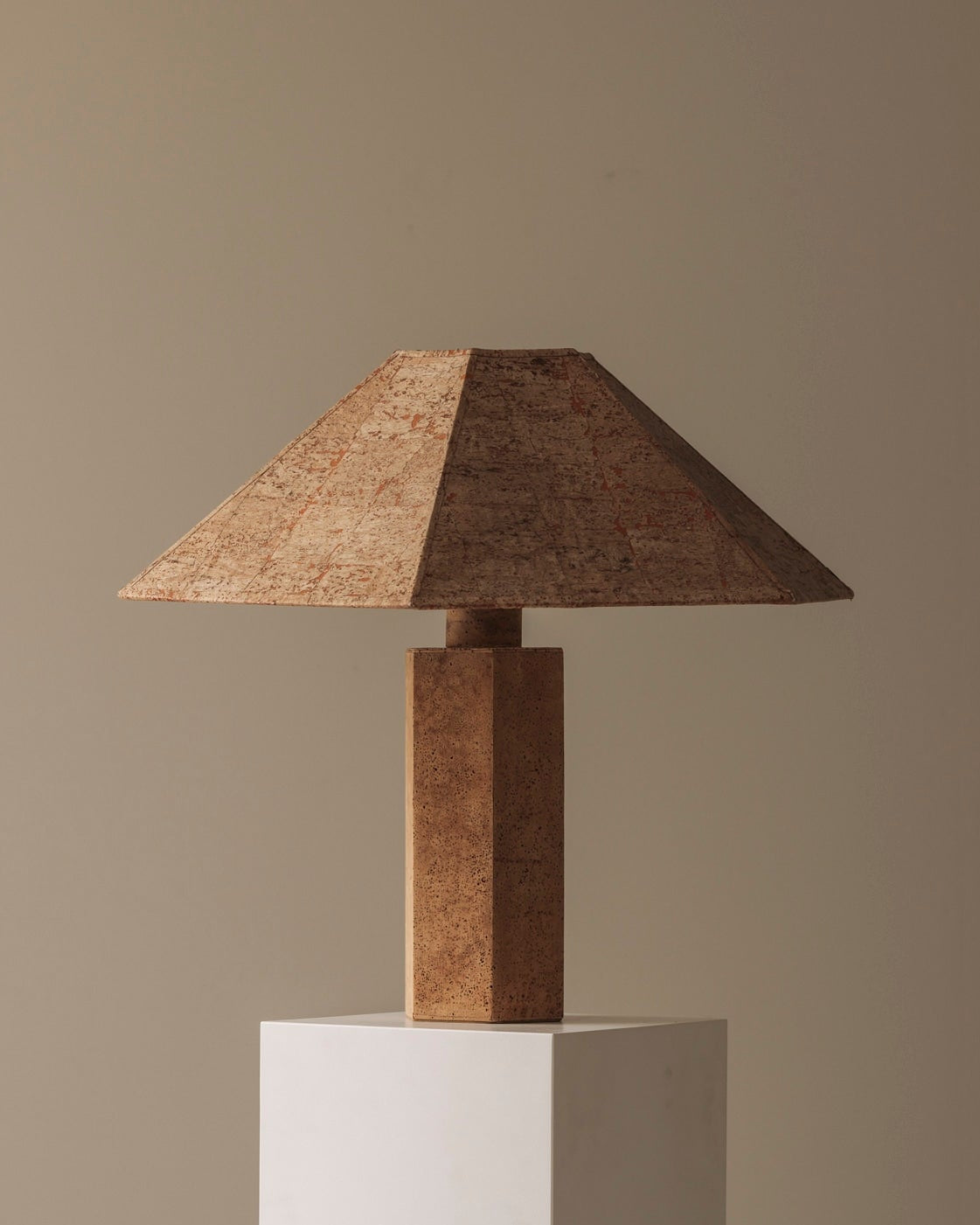 Hexagonal Cork Table Lamp by Ingo Maurer | The Oblist — cork material, vintage design