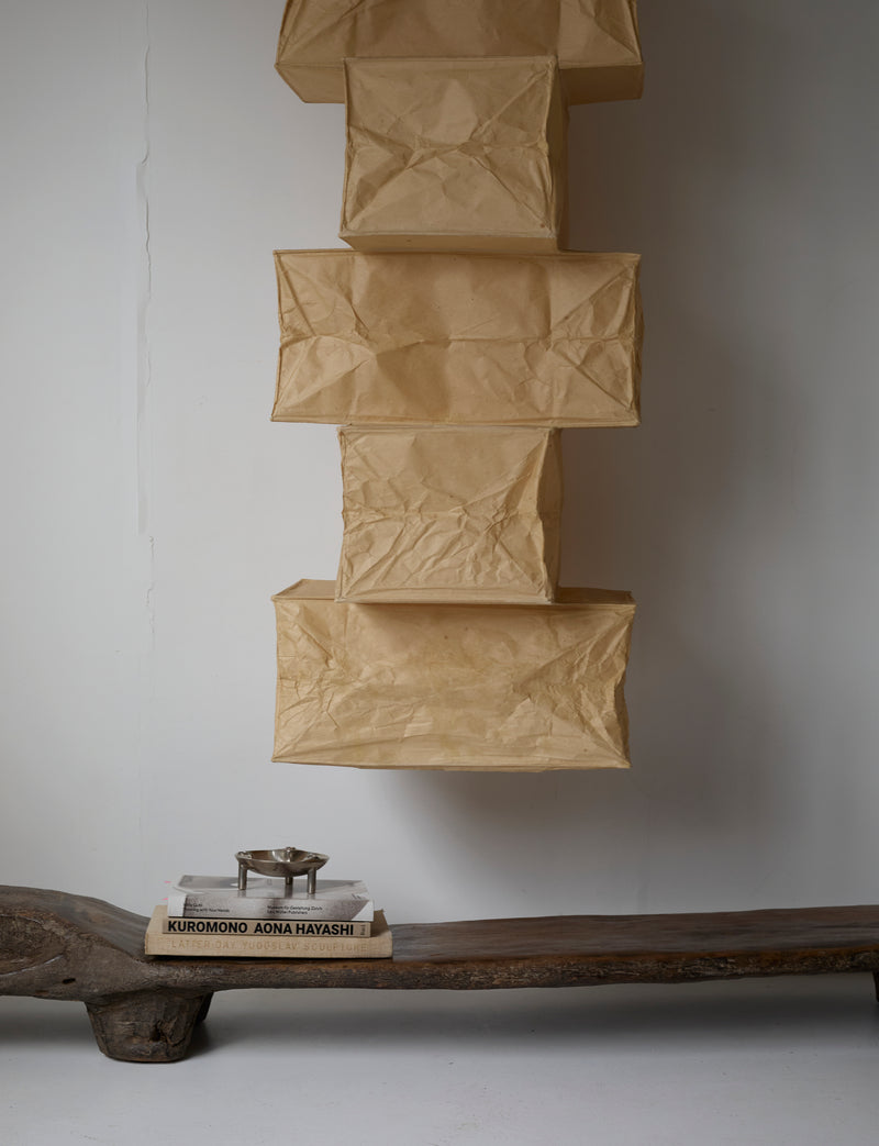 Rare Early Isamu Noguchi Akari 30P Pendant Light Sculpture Circa 1971 — detail view of crumpled paper texture