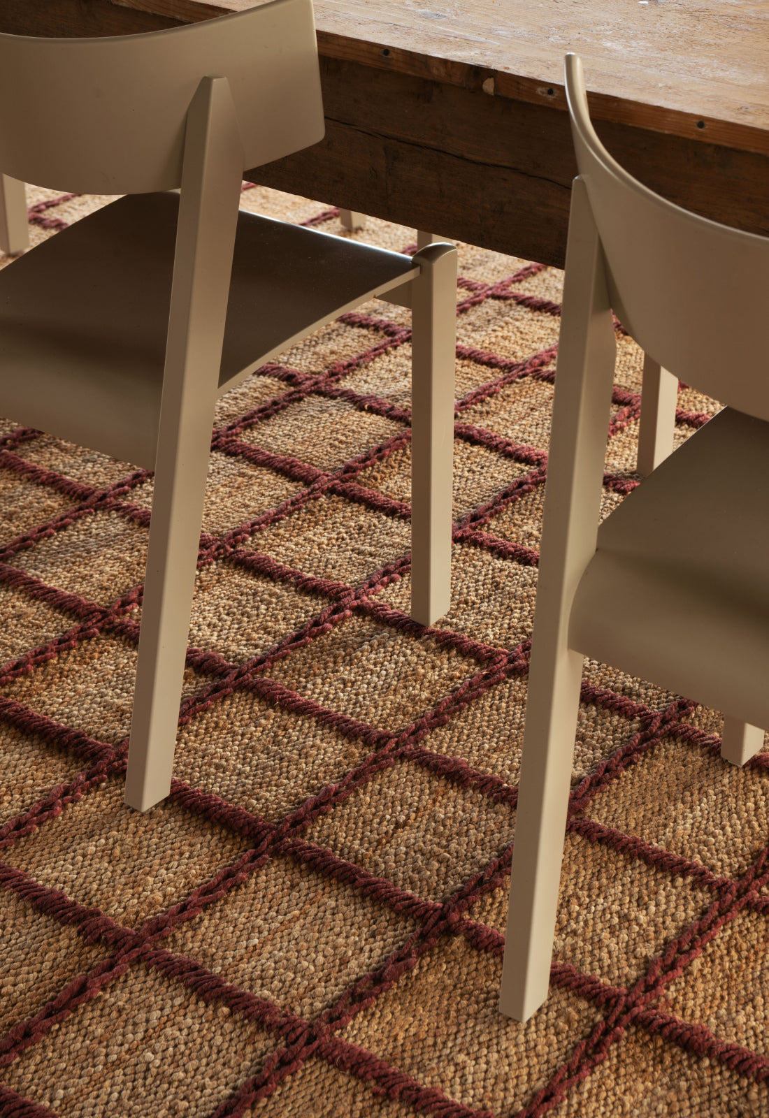 'Strata' Braided Jute Rug, Burgundy — side angle