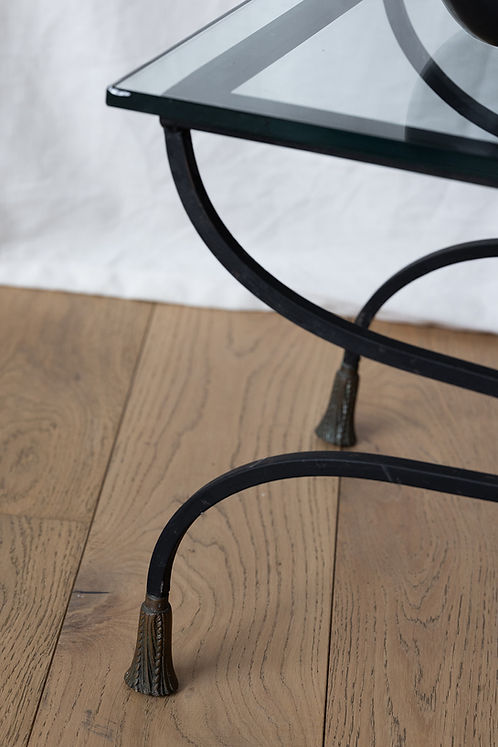 Curved Iron & Glass Coffee Table — detail view