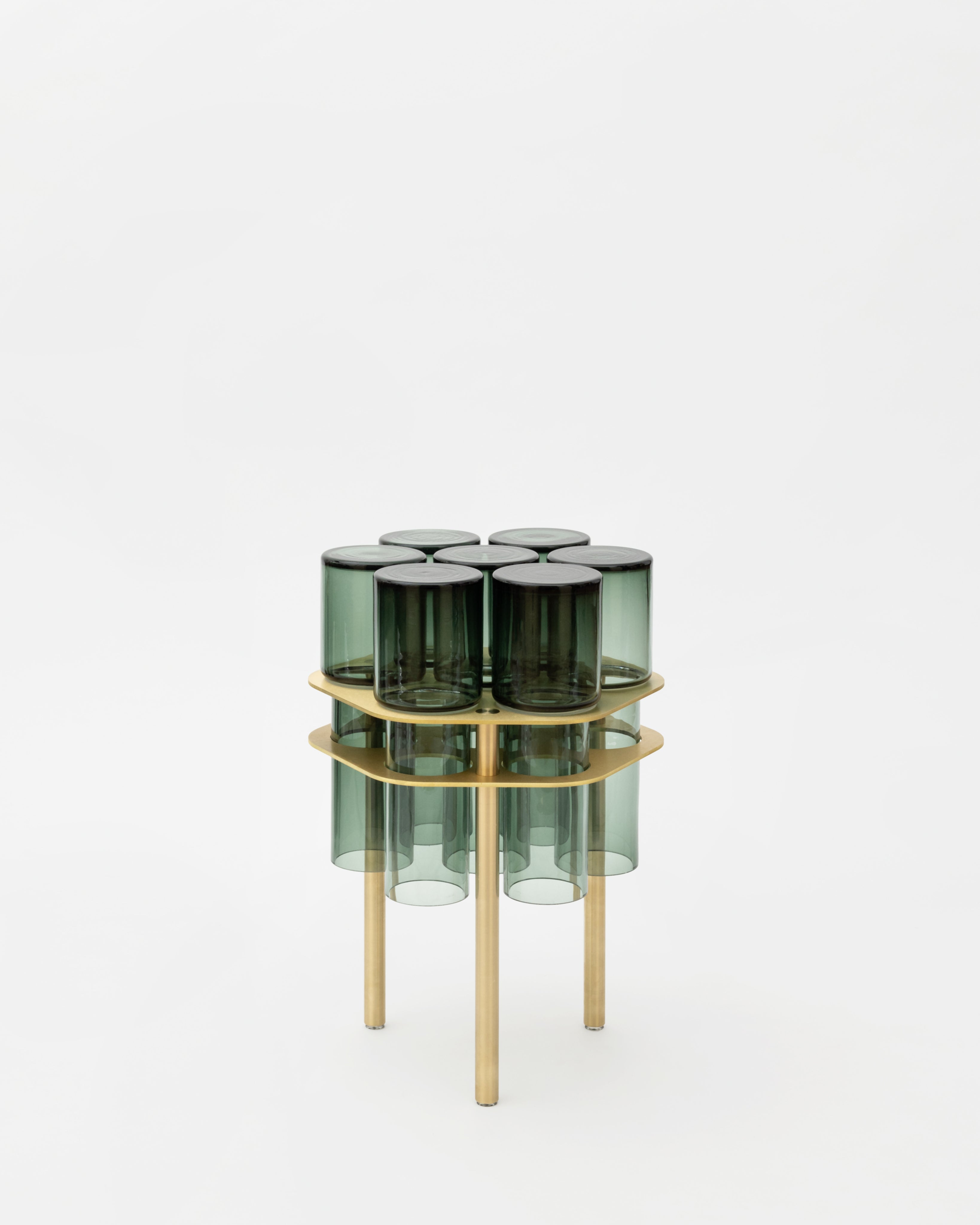 SkLO Field 7 Side Table - Olivin Glass , Brushed Brass — in context