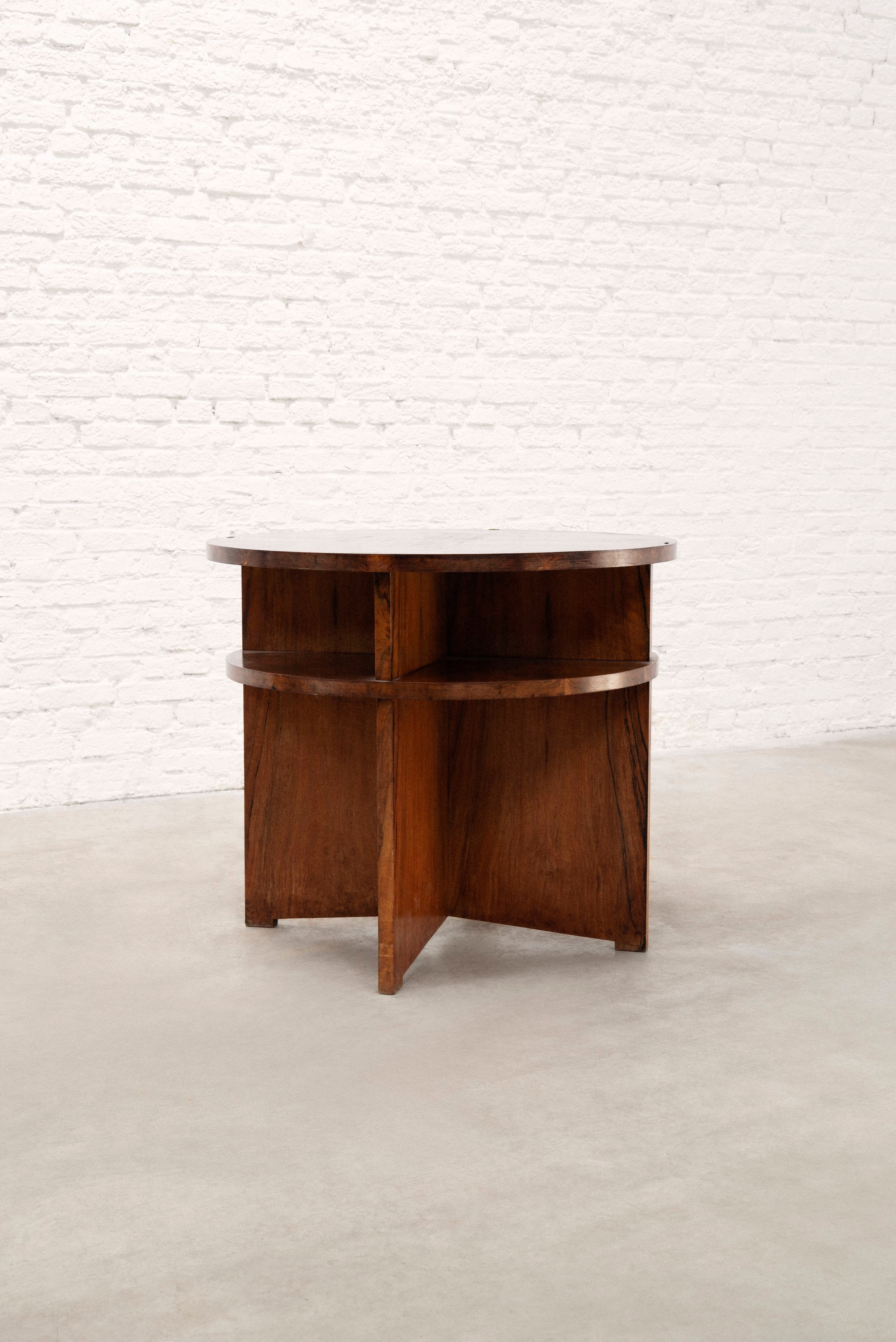 French Modernist Circular Coffee Table with Integrated Shelving, c. 1935 — detail view